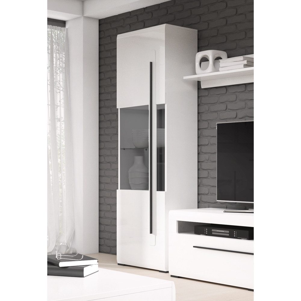 Lomadox Vitrine TURDA-83 weiß modern mit Absetzungen in schwarz, B/H/T: ca. 60/204/39 cm – Bild 3 von 5