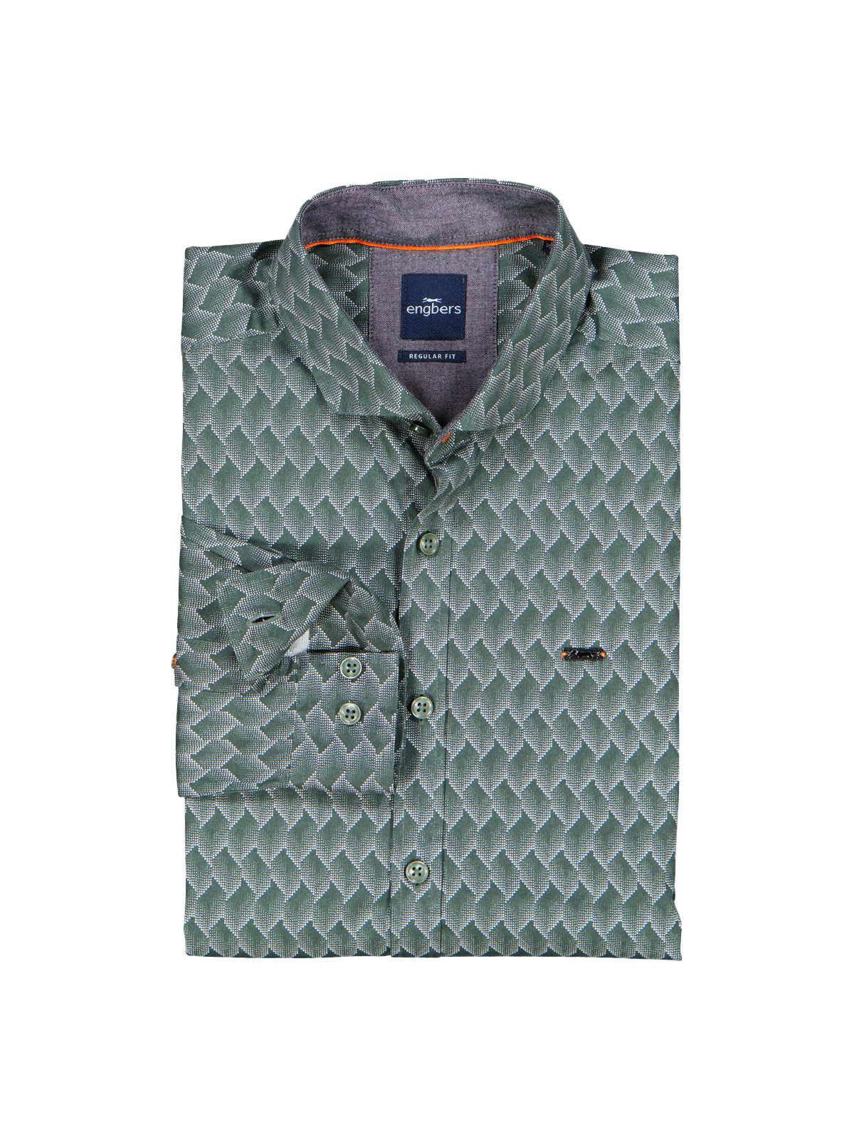 Engbers Langarmhemd engbers Herren Langarm-Hemd gemustert, Oliv günstig online kaufen