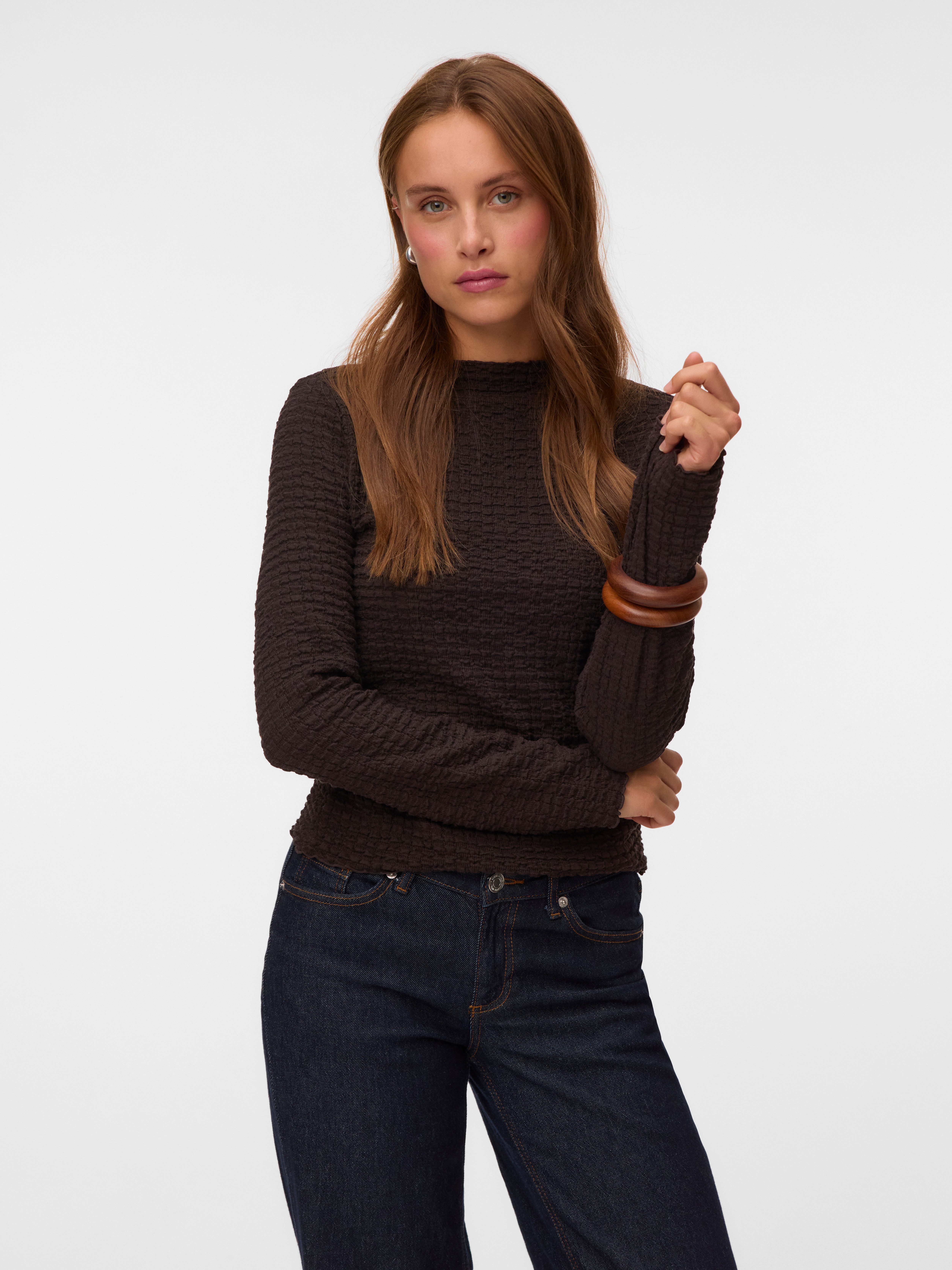 Vero Moda Langarmshirt VMZIA LS FUNNEL NECK TOP JRS NOOS Baumwollmischung, regular fit