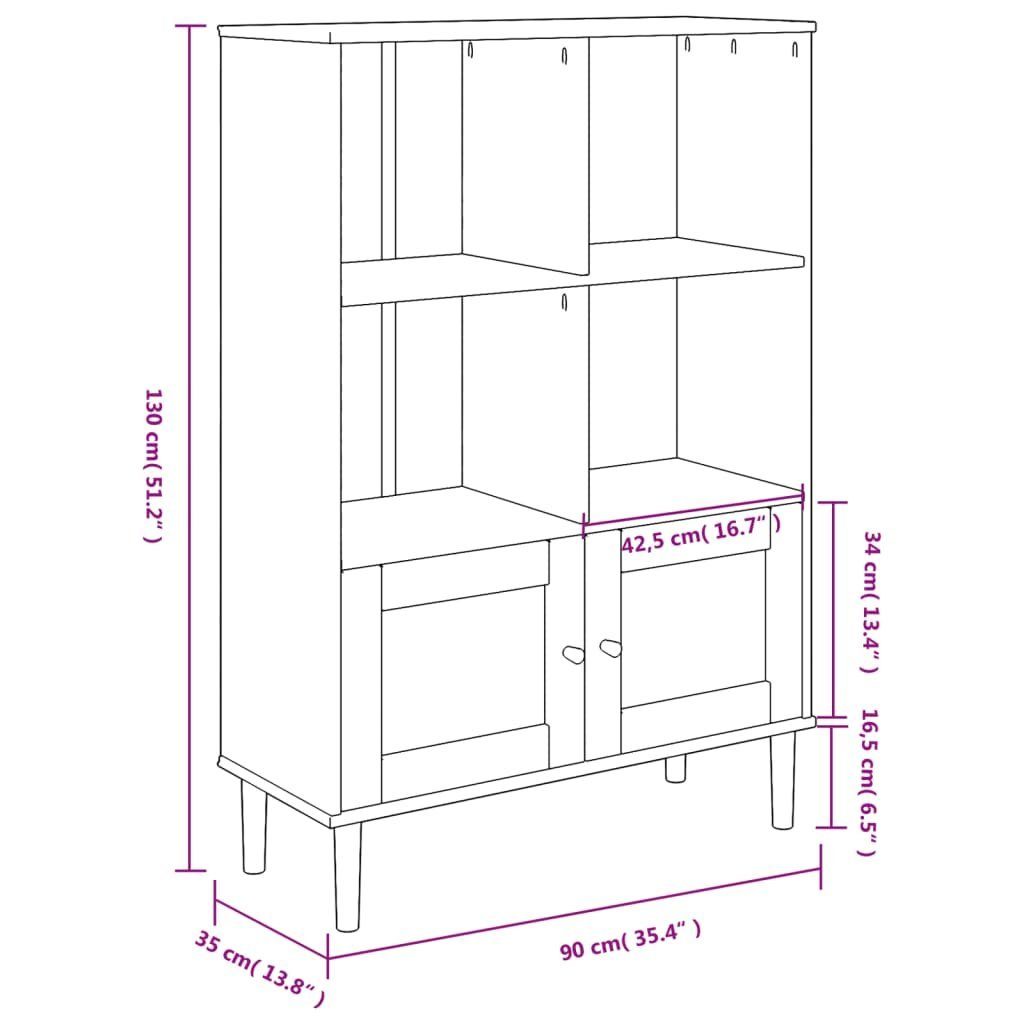 vidaXL 90x35x130 1-tlg. Schwarz Kiefer, Massivholz cm Bücherregal Bücherregal SENJA