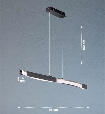 FISCHER & HONSEL LED Pendelleuchte BRIDGE, 1-flammig, Sandschwarz, Metall, Dimmfunktion, Höhenverstellbar, LED fest integriert, Extra-Warmweiß, B 95 x H 100 cm, Hängeleuchte, Hängelampe