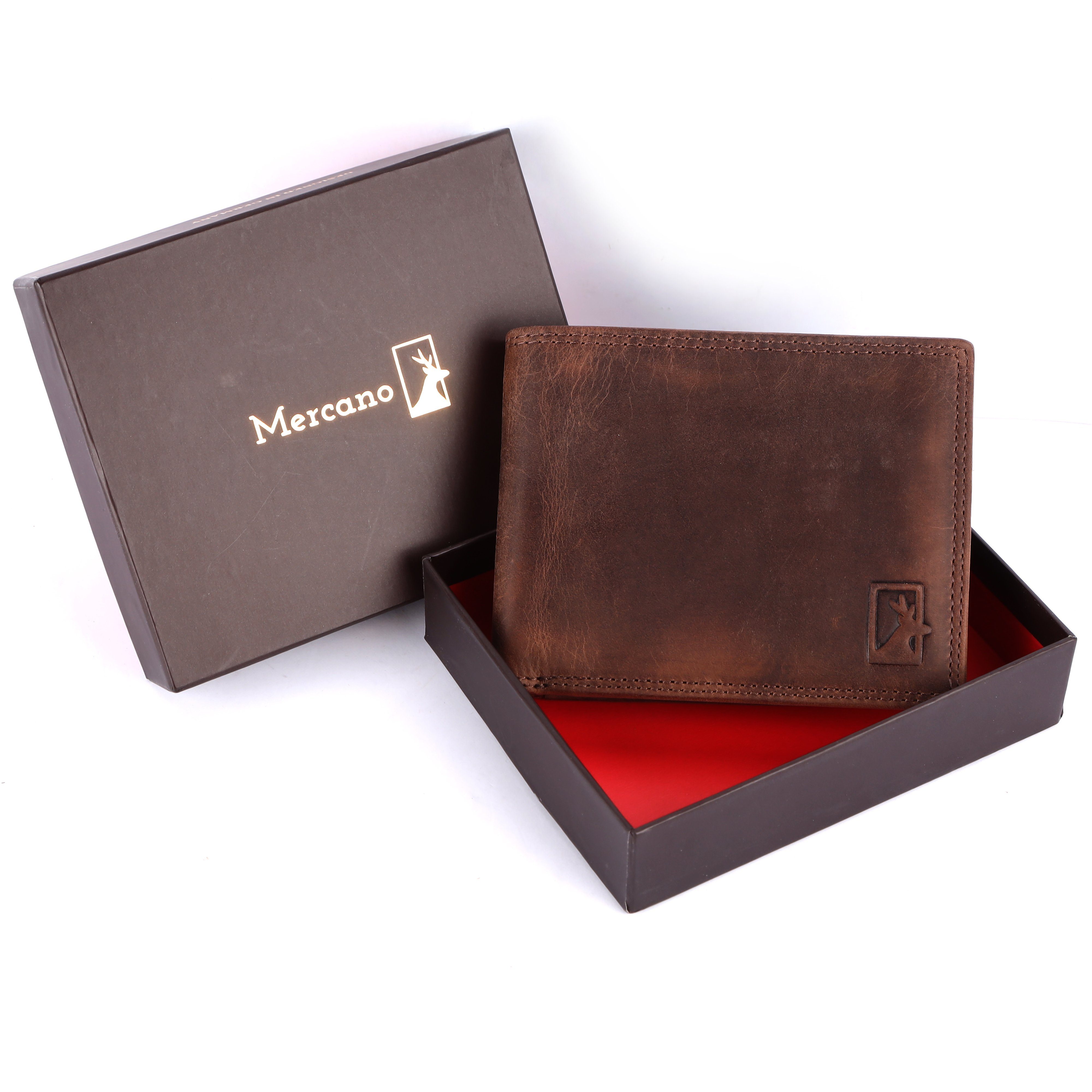 Mercano Geldbörse für Herren, aus 100% Vintage Leder mit Doppelnaht, RFID-Schutz & inkl. Geschenkbox Dunkelbraun