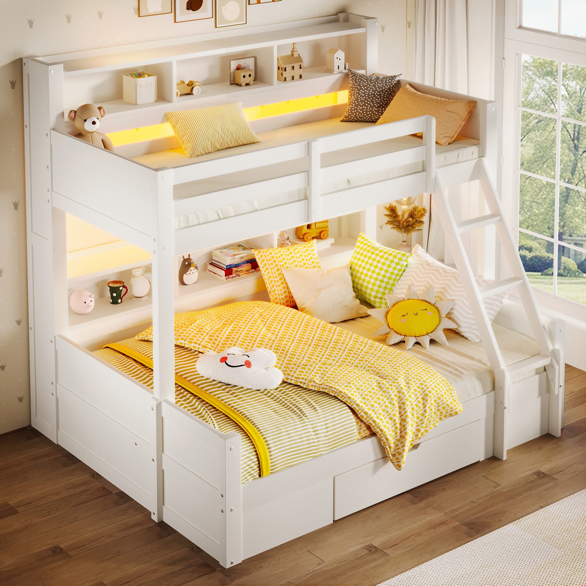Flieks Etagenbett, Kinderbett 90x200+140x200cm mit Schrägleiter Schublade L günstig online kaufen