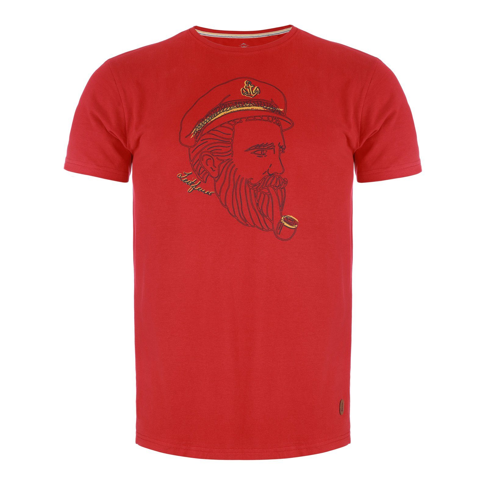 Leitfeuer T-Shirt Herren 1/2 Arm Shirt Rundhals mit Kapitän-Seemann-Print samtig weich rot