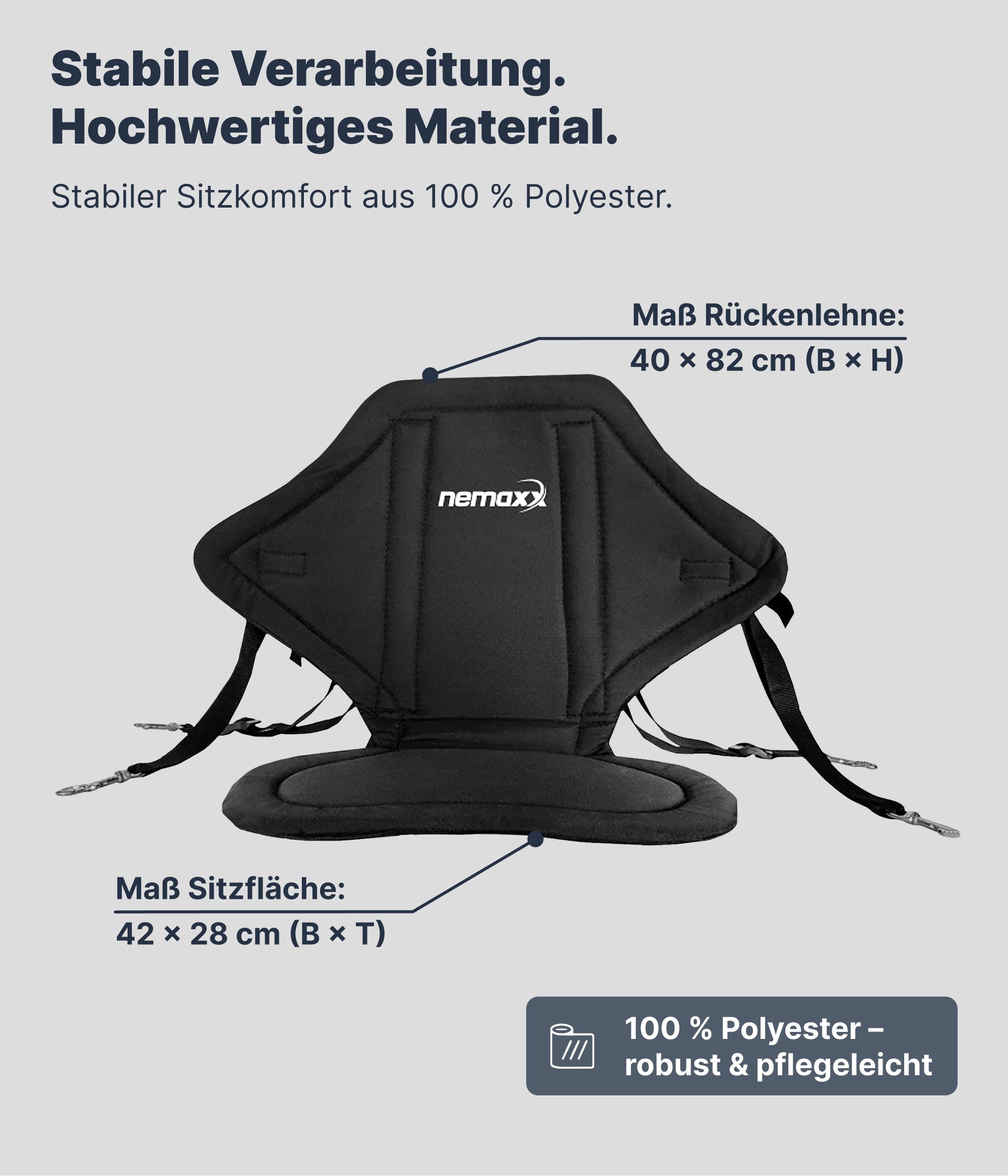 NEMAXX SUP-Rückenlehne Komfort-Sitz für SUP, Kajak & Kanu Weich (mit hoher Rückenlehne, großer Sitzfläche, 4-Punkt-Befestigung), mit Rückentasche, Metallhaken, verstellbaren Gurten & Zubehör