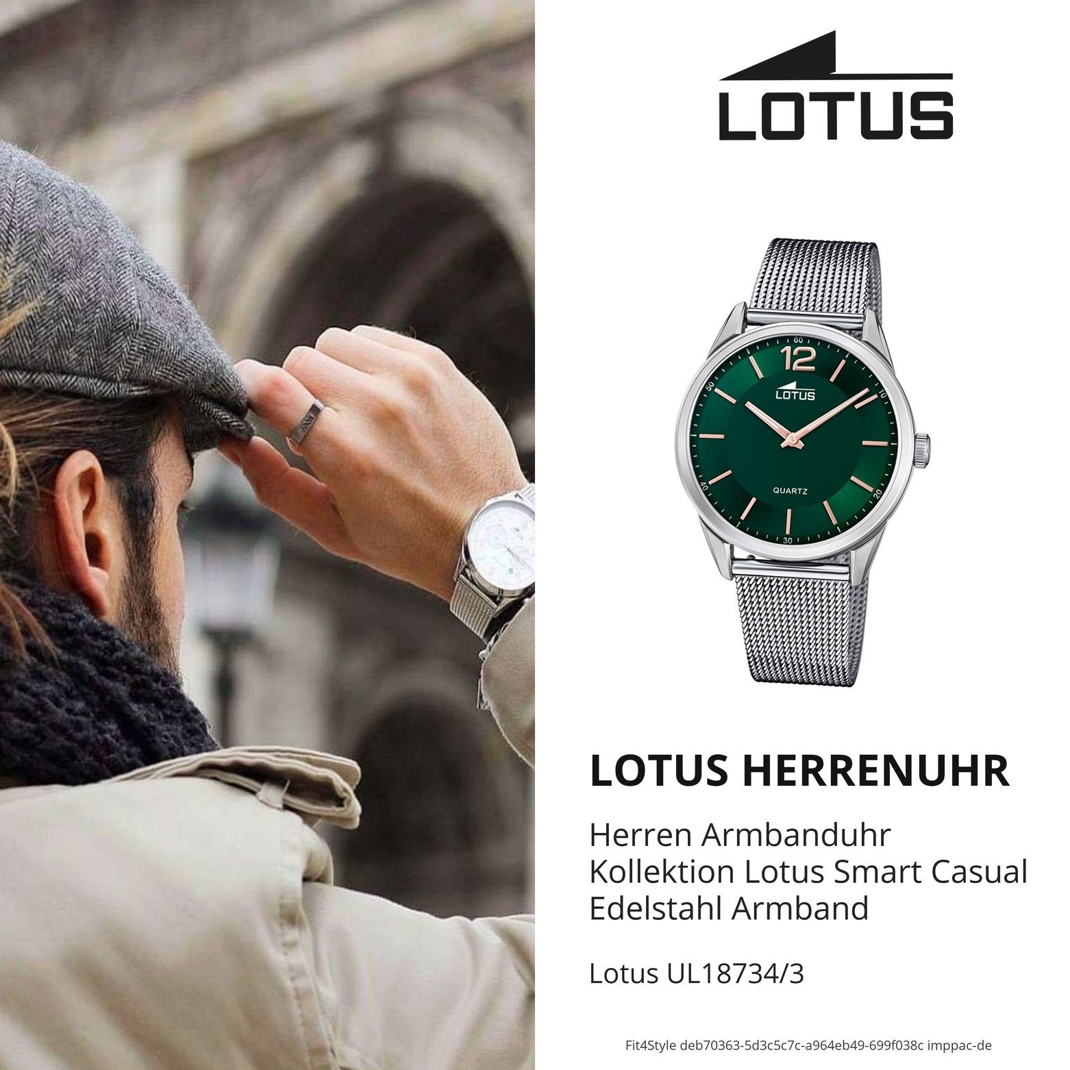 rund, Quarzuhr Lotus Casual, Edelstahlarmband Herrenuhr (ca. 40mm) groß silber Armbanduhr Lotus Herren Smart