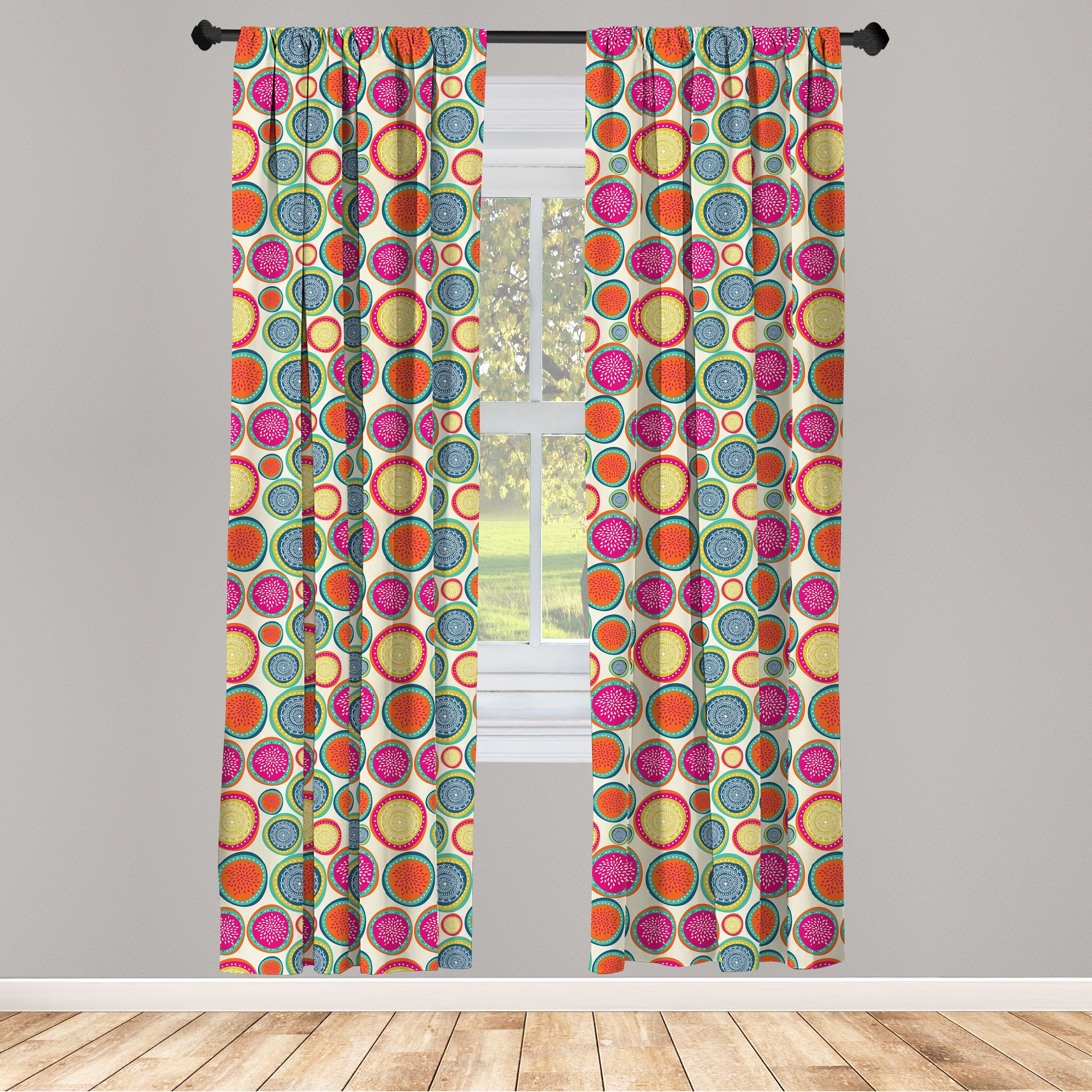 Gardine Vorhang für Wohnzimmer Schlafzimmer Dekor, Abakuhaus, Microfaser, Bunt Doodle Blumenmotive
