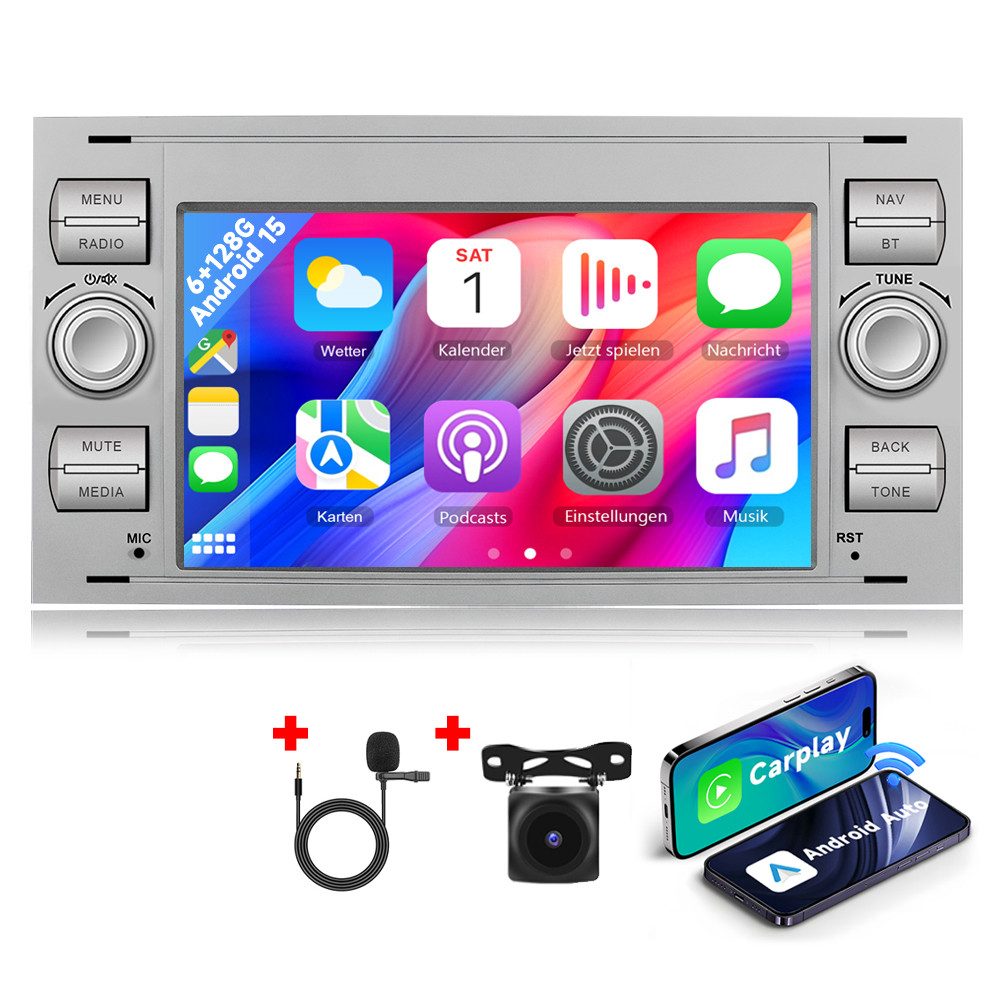 Hikity Android 15 Autoradio 7 Zoll BT GPS für Ford Transit/Fiesta/Focus Autoradio (Digitalradio (DAB), 6GB+128GB)