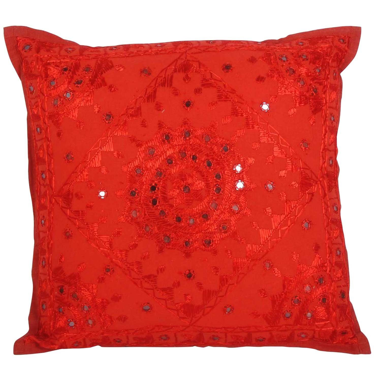 Casa Moro Dekokissen Pailletten Kissen Yuva 40x40 cm aus 100% Baumwolle mit Füllung, Dekokissen Boho Sofakissen Couchkissen Rot