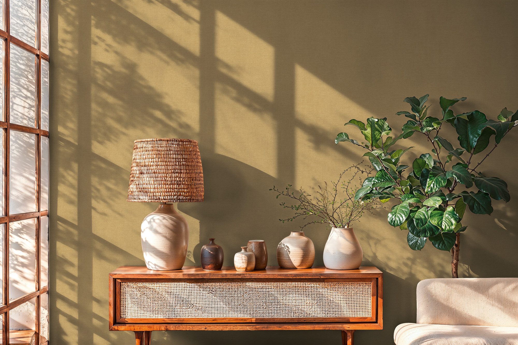 A.S. Création Vliestapete Cuba II Golden Linen, leicht strukturiert, Strukturmuster, uni, unifarben, Dezente Textiloptik für eine warme, wohnliche Raumwirkung