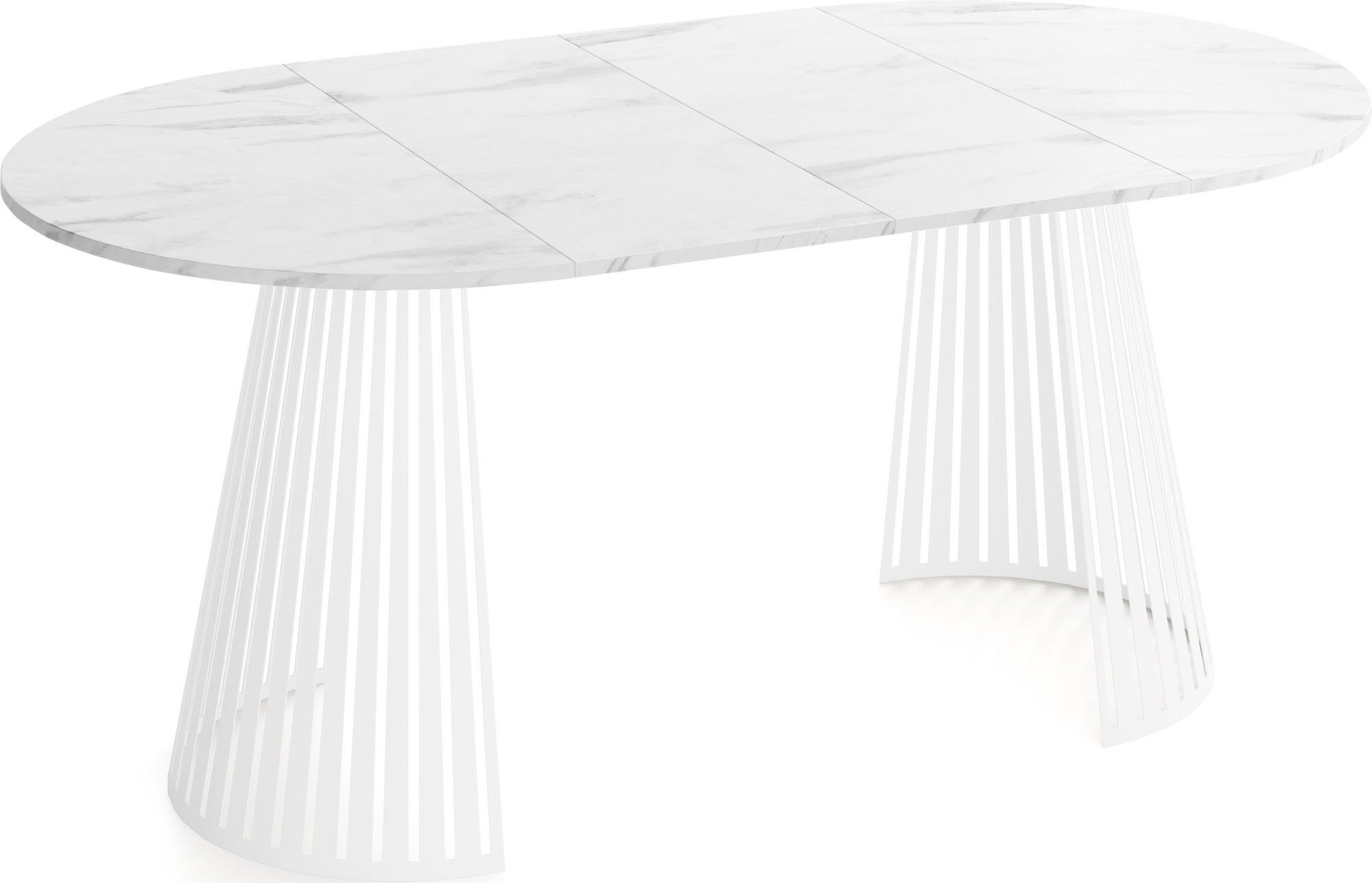 WFL GROUP Esstisch Naro White ausziehbar rund modern mit weißen Metallbeinen (MADE IN EU, erhältlich in 2 Größen – 100/120 cm, ausziehbar auf 180/200 cm), platz – Bild 4 von 5