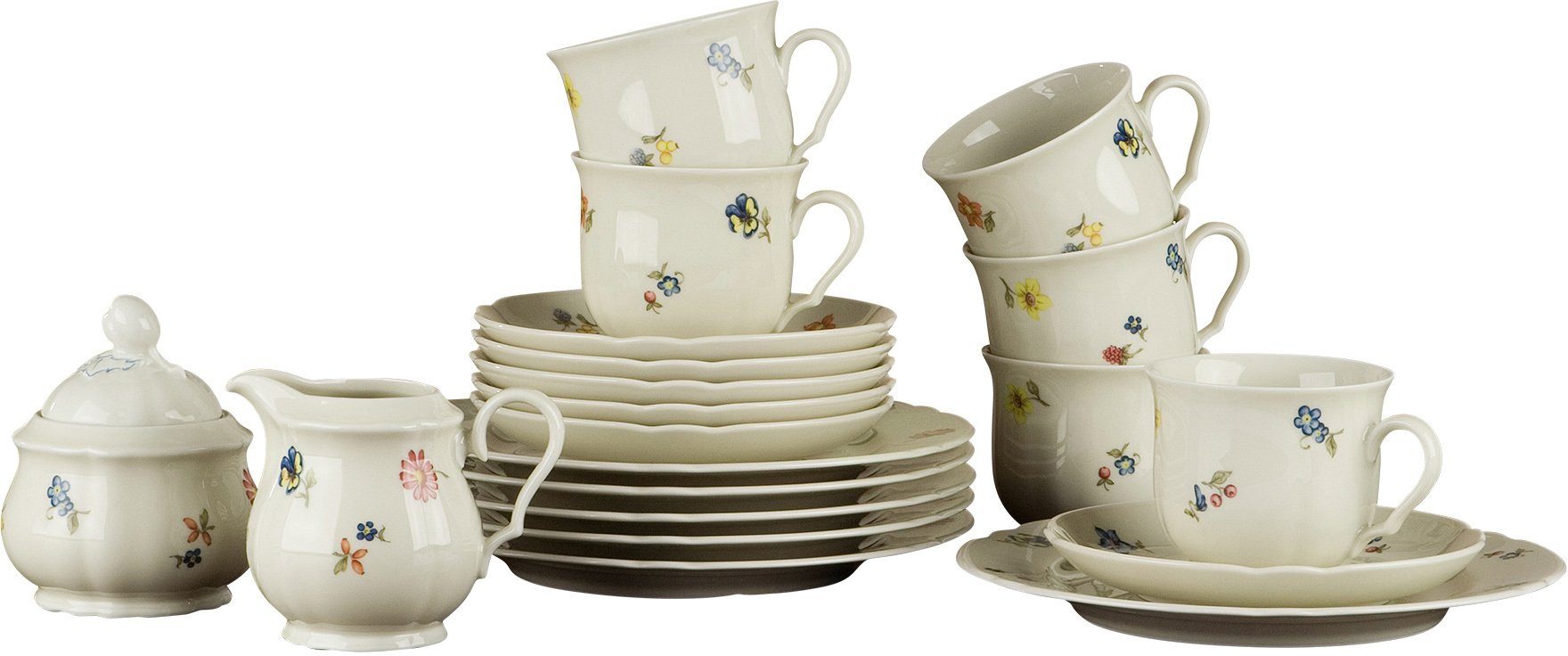 Seltmann Weiden Kaffeeservice Geschirr-Set, Service Marieluise (20-tlg), 6 Personen, Porzellan, Geschirr, Geschirr-Set, Made in Germany, 20 Teile, für 6 Personen