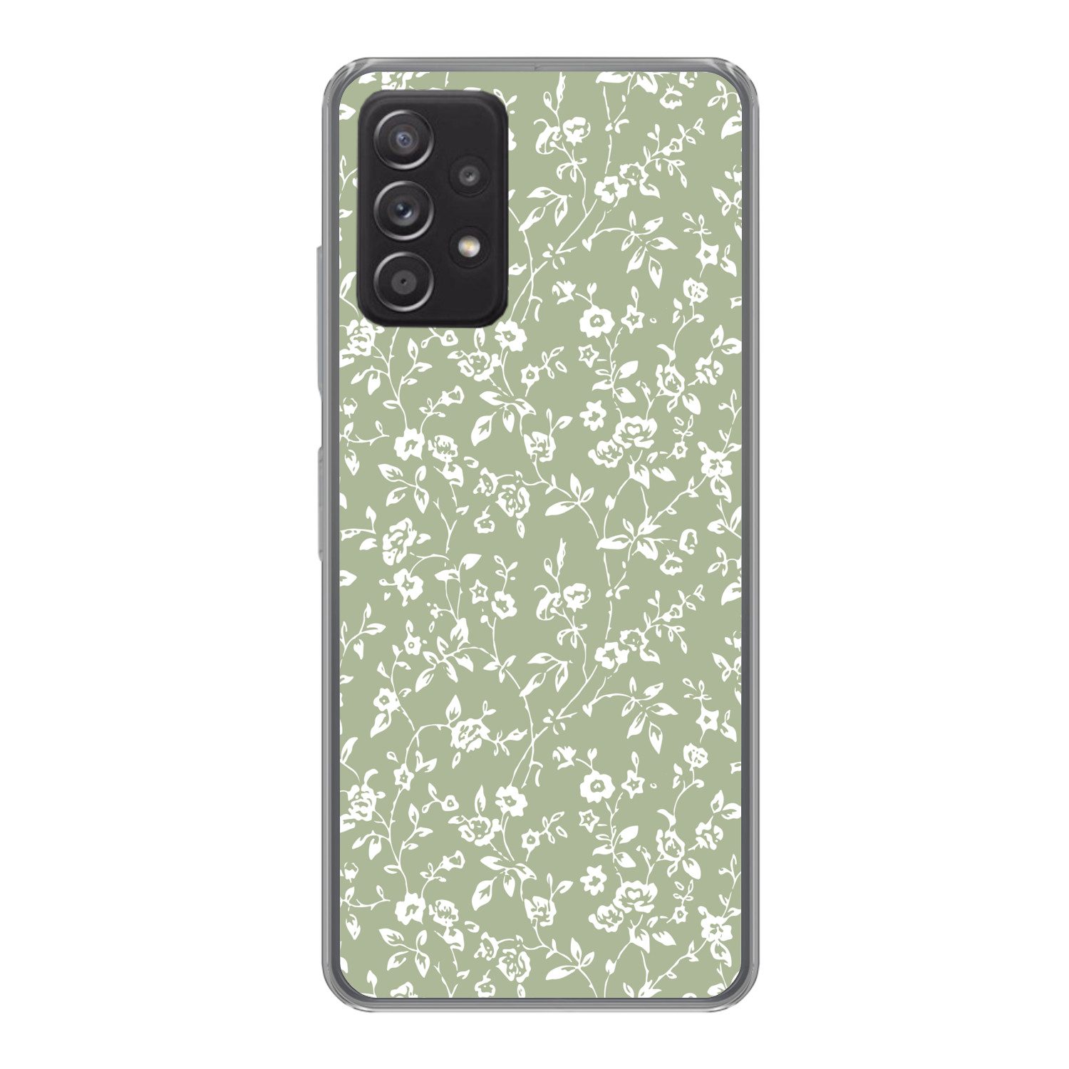 MuchoWow Handyhülle für Samsung Galaxy A33 5G Blumen - Druck - Grün - Weiß, Smartphone-Bumper, Print, Handy Schutzhülle Dünn