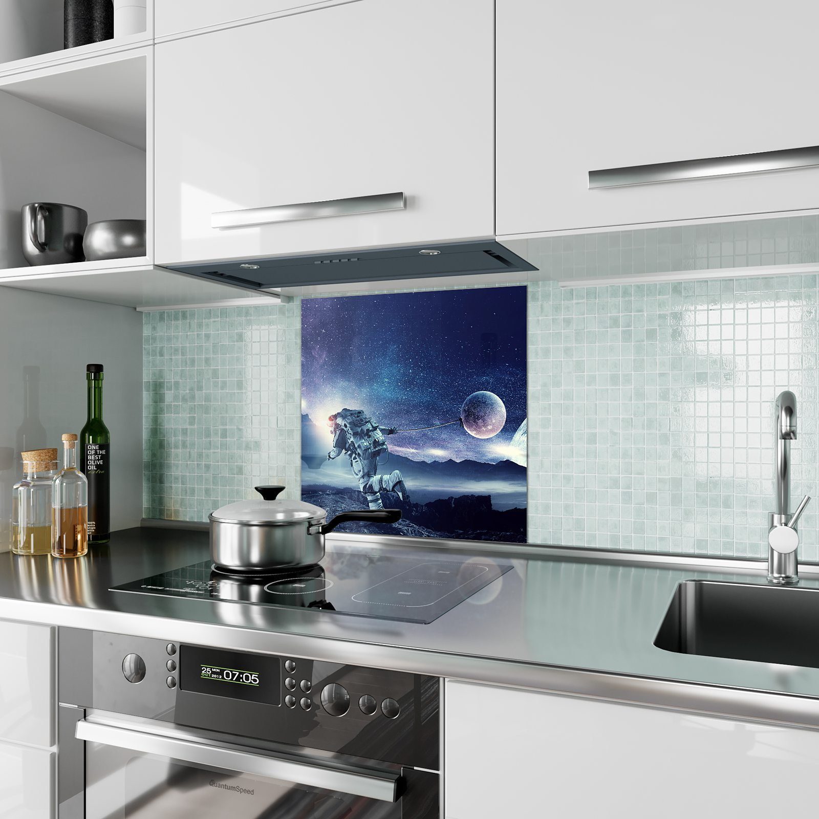 Spritzschutz mit Weltraum Motiv Küchenrückwand Glas im Küchenrückwand Astronaut Primedeco