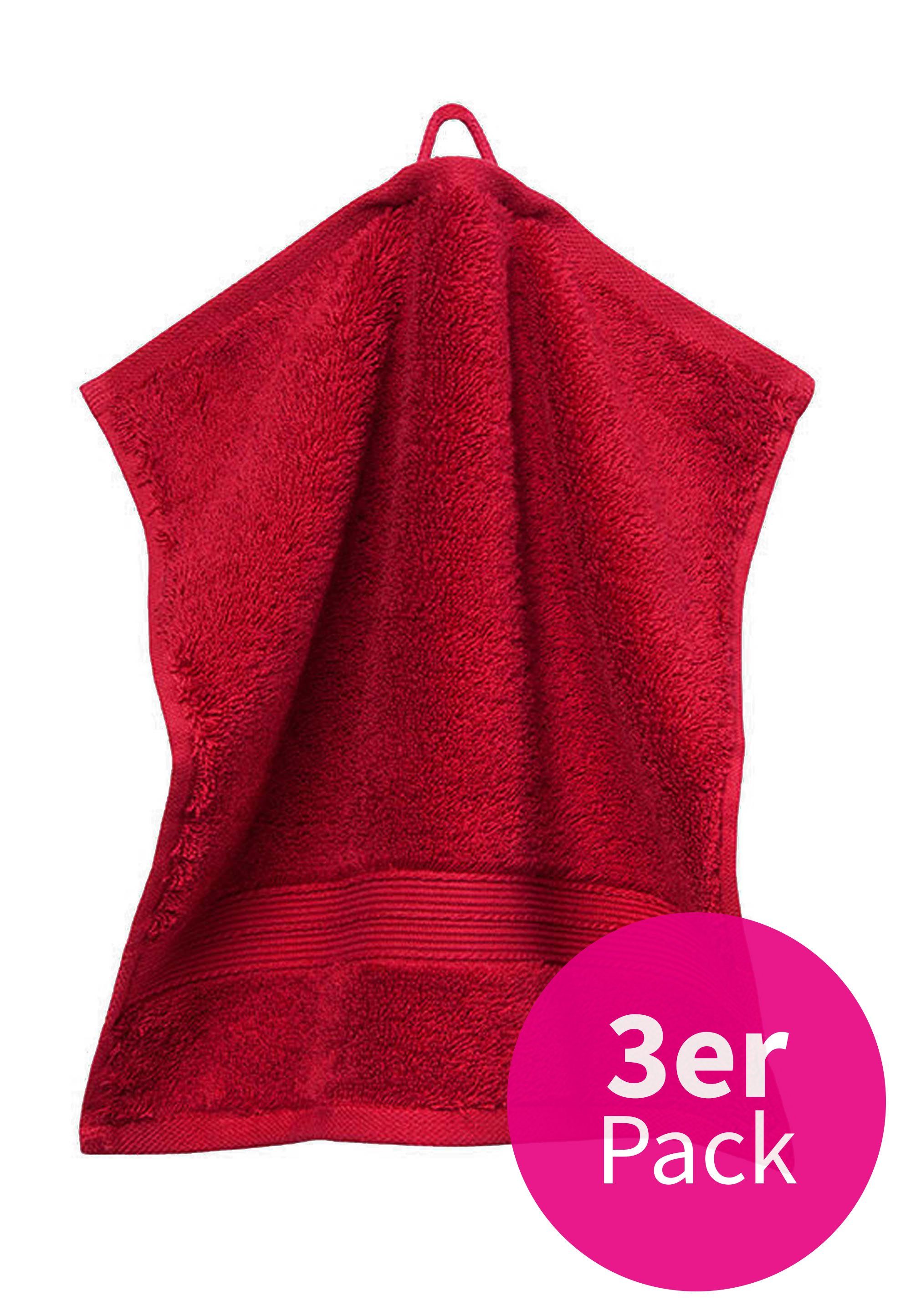 grace grand spa Waschlappen 3er-Pack (3-tlg), mit breiter Webbordüre rot, braun