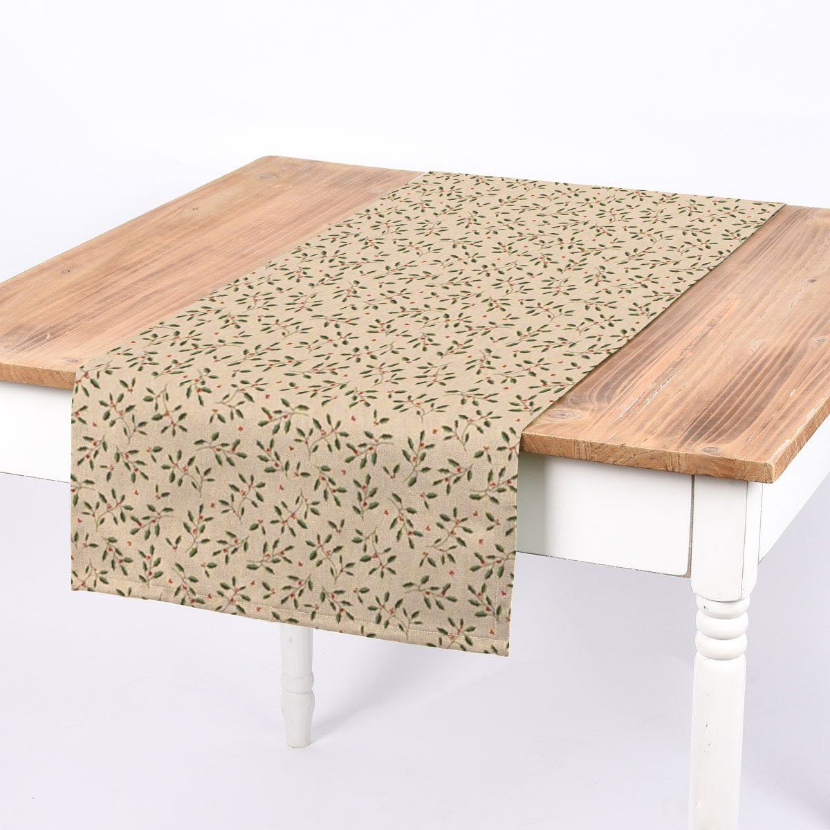 Tischläufer Tischläufer Stechpalmenzweig Leinenlook natur 40x160cm SCHÖNER LEBEN.