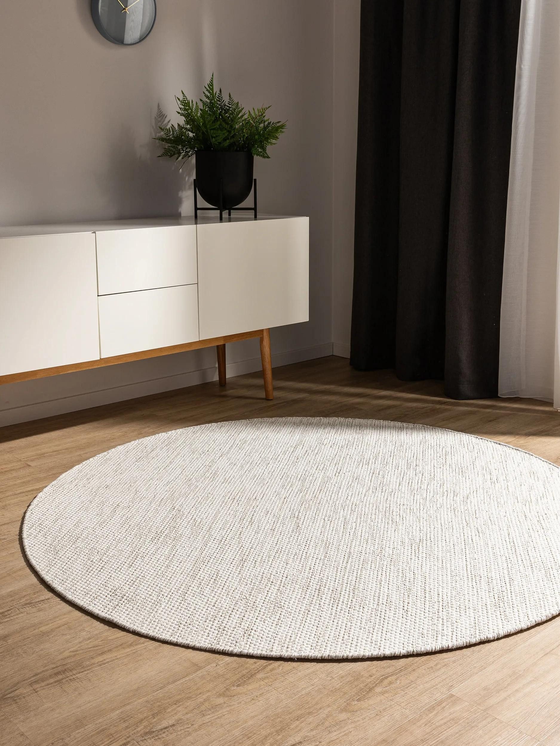 benuta Teppich Ron, rund, Höhe: 5 mm, 100% Baumwollteppich, Minimalistisch, Pflegeleicht, Wohnzimmerteppich