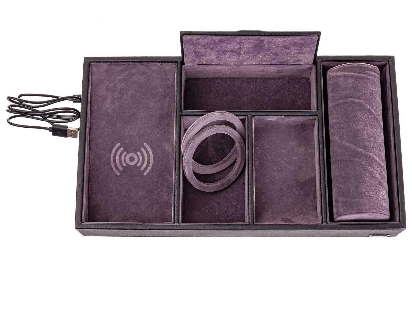 Windrose Aktentasche Uhrenkoffer mit Ladestation, schwarz zum Liebe USB Detail