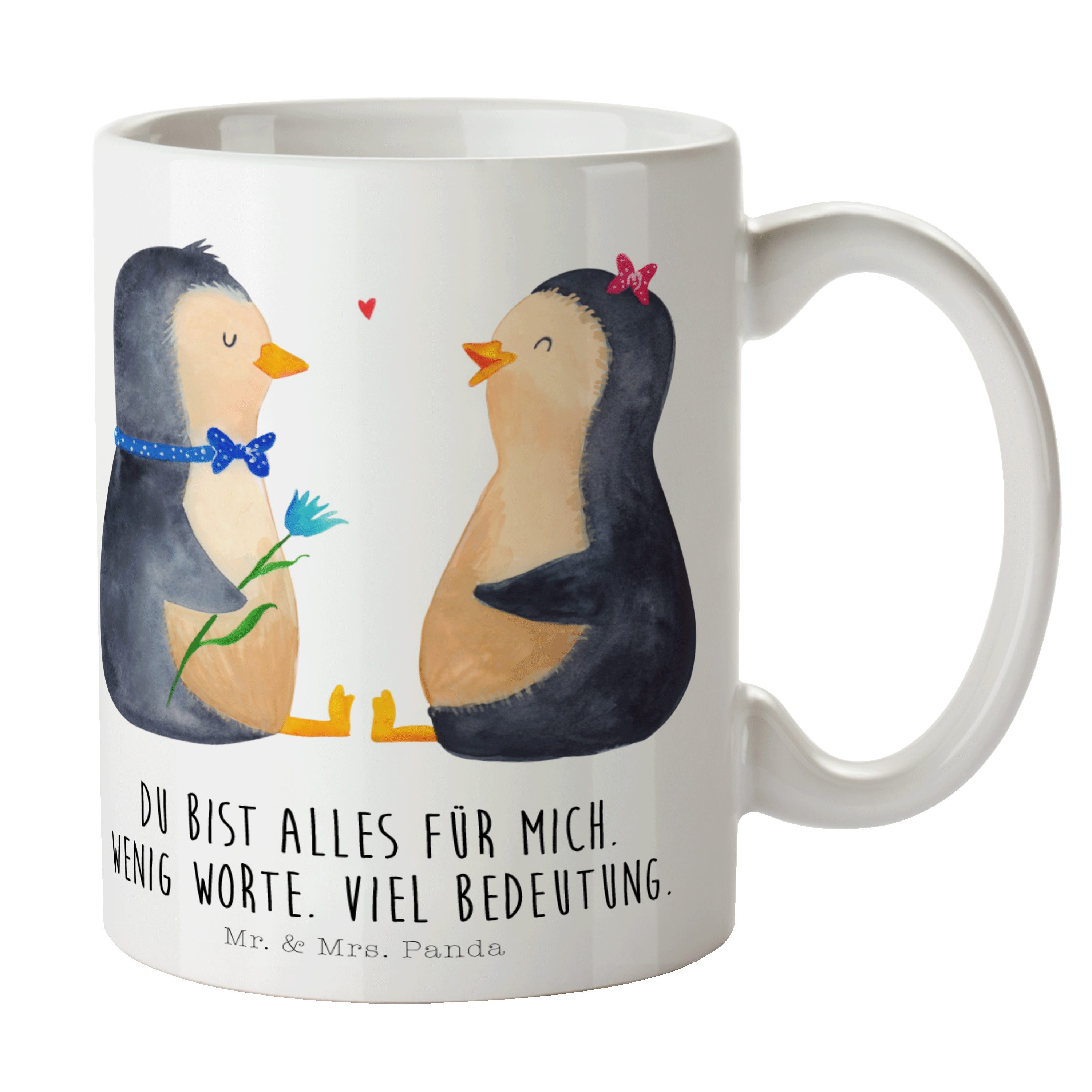 Mr. & Mrs. Panda Tasse Pinguin Pärchen - Weiß - Geschenk, Traumpaar, Hochzeit, Teebecher, Po, Keramik
