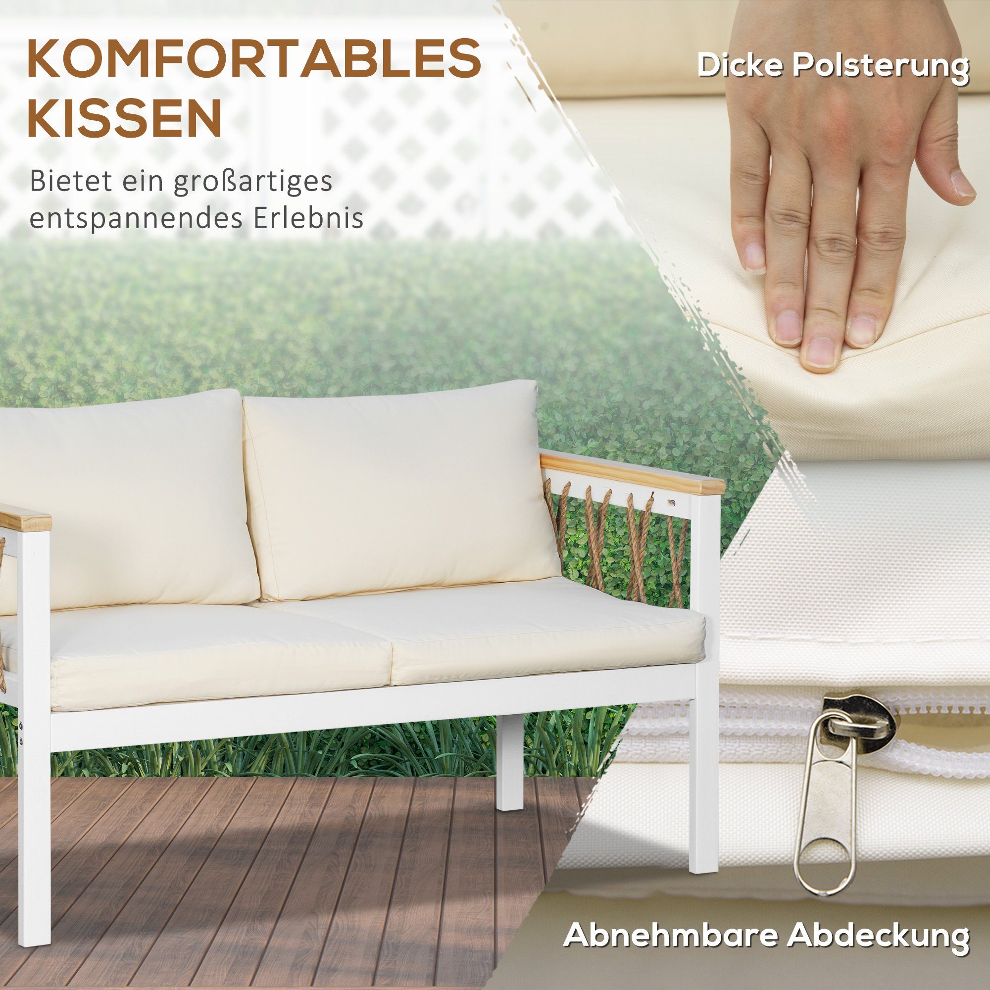 Balkonmöbel-Set), Gartenmöbel-Set Sitzkissen, Sitzgruppe 4-tlg., Doppelsofa, 61x126x65 mit cm mit (Sitzgruppe Outsunny BxLxH: