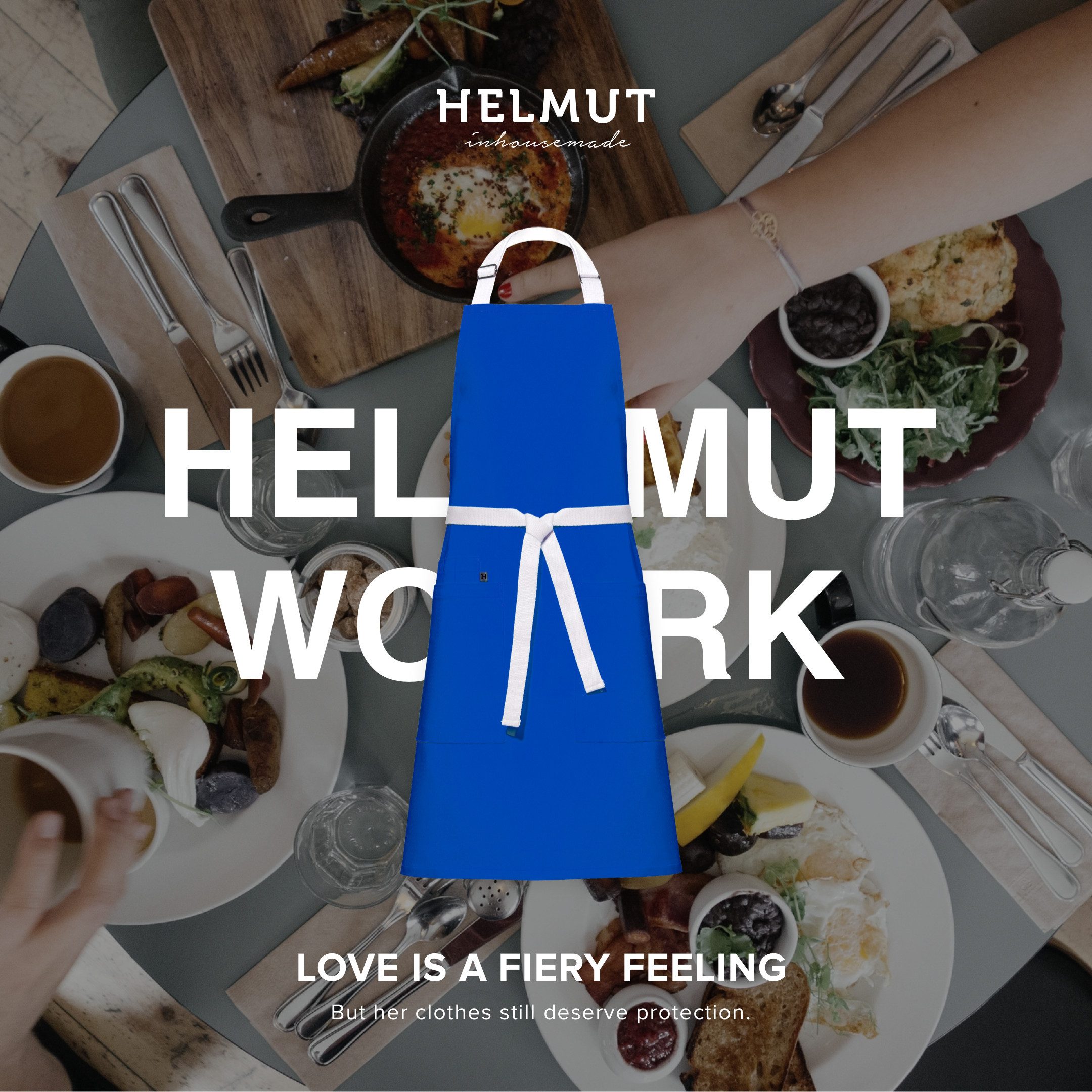 HELMUT Kochschürze HELMUT WORK Küchenschürze Premium Blau 100% Baumwolle vegan, (mit Taschen 60 x 80 cm Profi-Kochschürze für Restaurant Café Gastronomie)