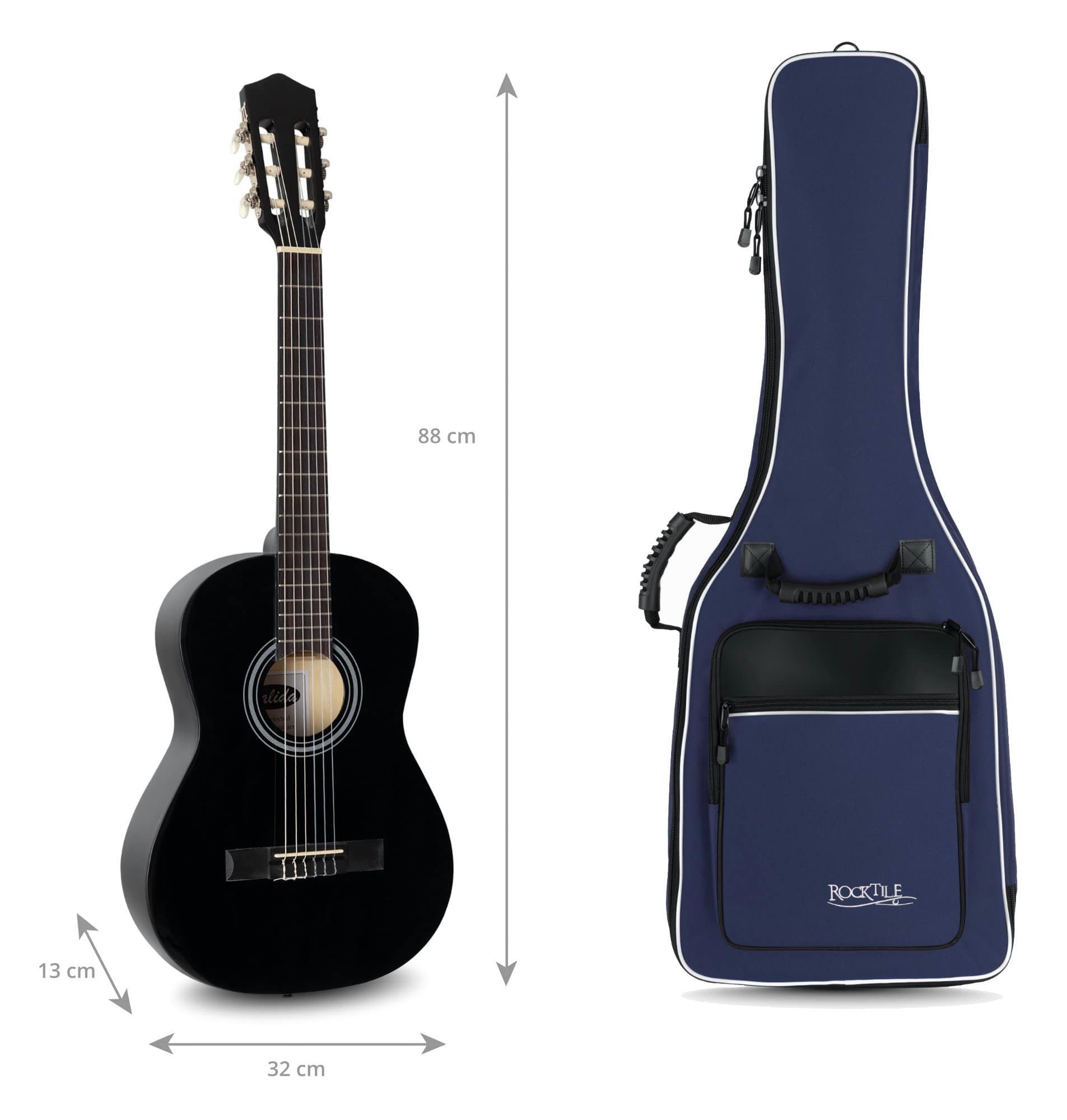 Rocktile Gitarrentasche Klassik-Gitarrentasche 1/2-Größe (Gigbag mit weicher Polsterung, inkl. 2 Fronttaschen für Noten/Zubehör), Ergonomisch geformter Komfort-Griff