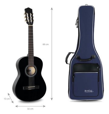 Rocktile Gitarrentasche Klassik-Gitarrentasche 1/2-Größe (Gigbag mit weicher Polsterung, inkl. 2 Fronttaschen für Noten/Zubehör), Ergonomisch geformter Komfort-Griff