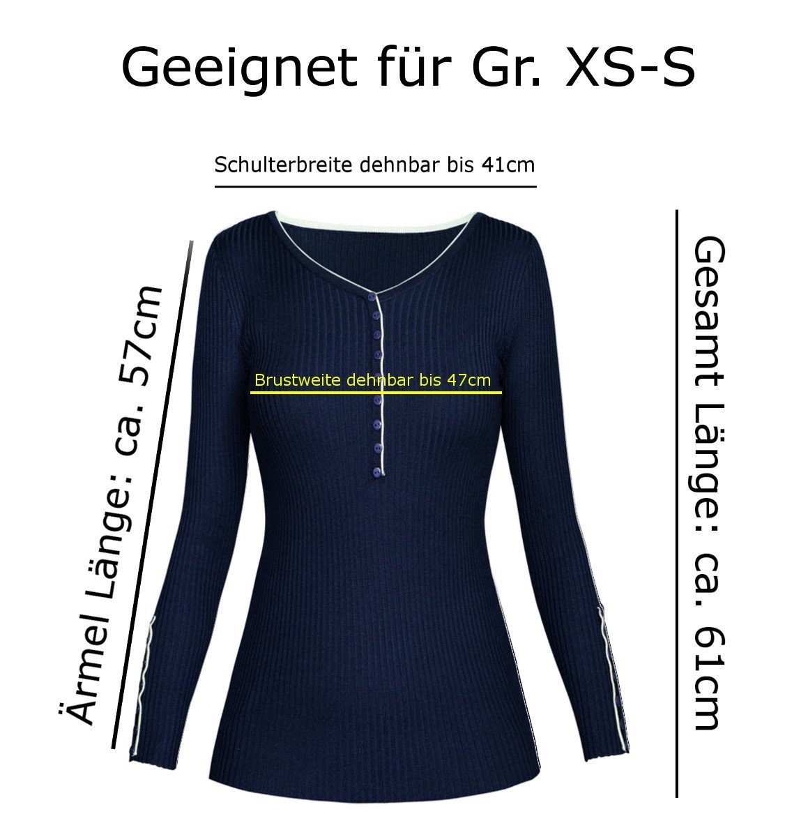 V-Ausschnitt Enganliegend Rippenstrick Pulli dy_mode in PUL001-Schwarz mit Unifarbe Damen Pullover V-Ausschnitt-Pullover