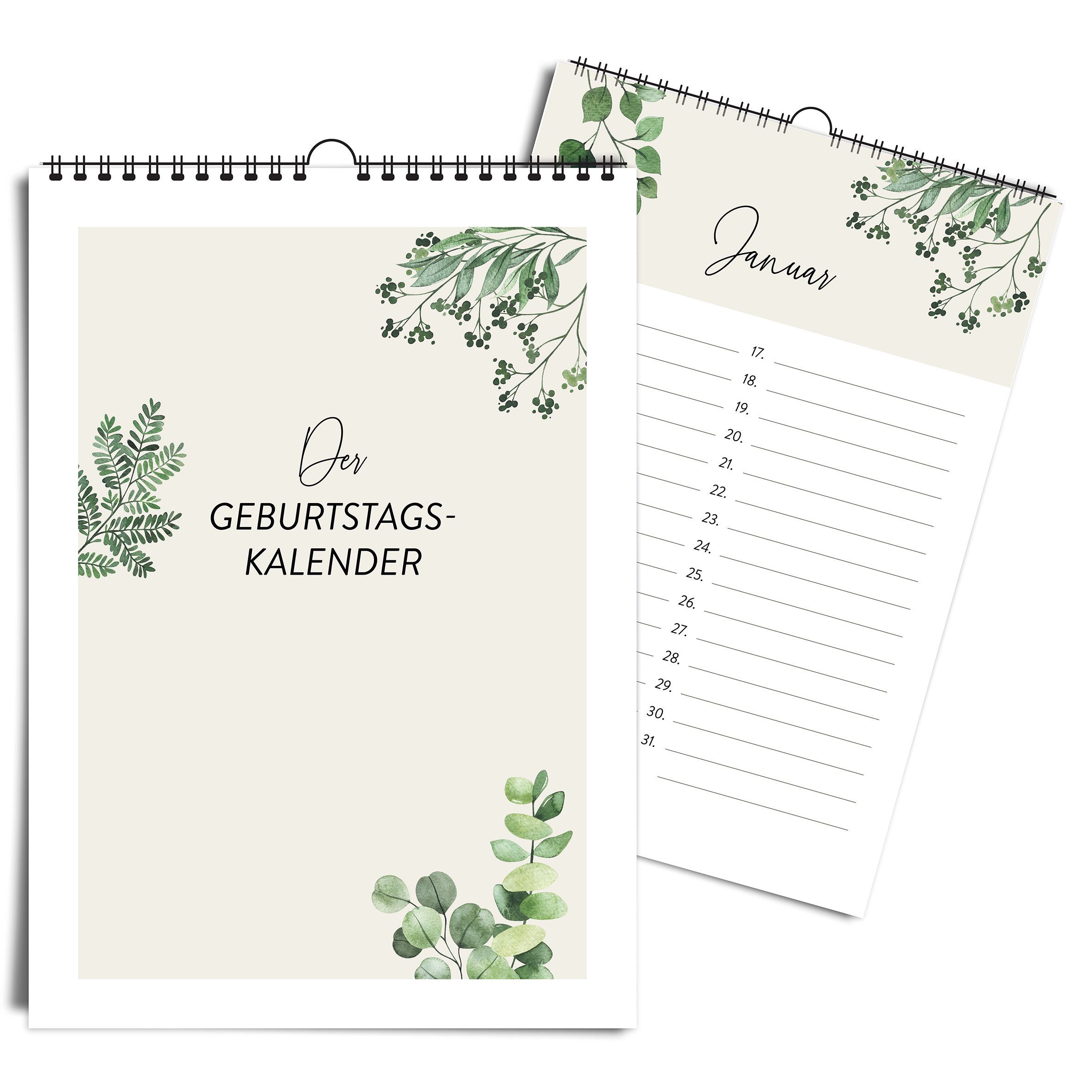 heaven+paper Календарь дня рождения A5 Календарь дня рождения GREENERY Immerwährend, hochwertig, Hergestellt in Deutschland