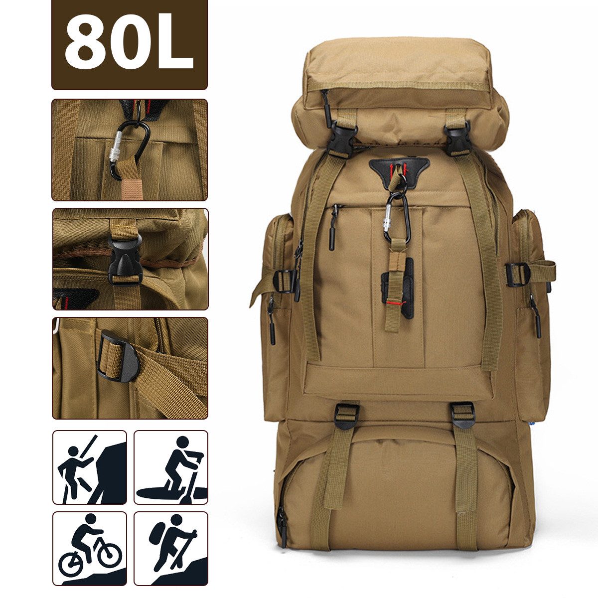 Sumosuma Tourenrucksack Wanderrucksack 80L XXL Reiserucksack Militär Rucksack für Camping (Für Radfahren, Klettern, Bergsteigen und Reisen Sport, Daypack Taktische Rucksäcke Herren Damen)