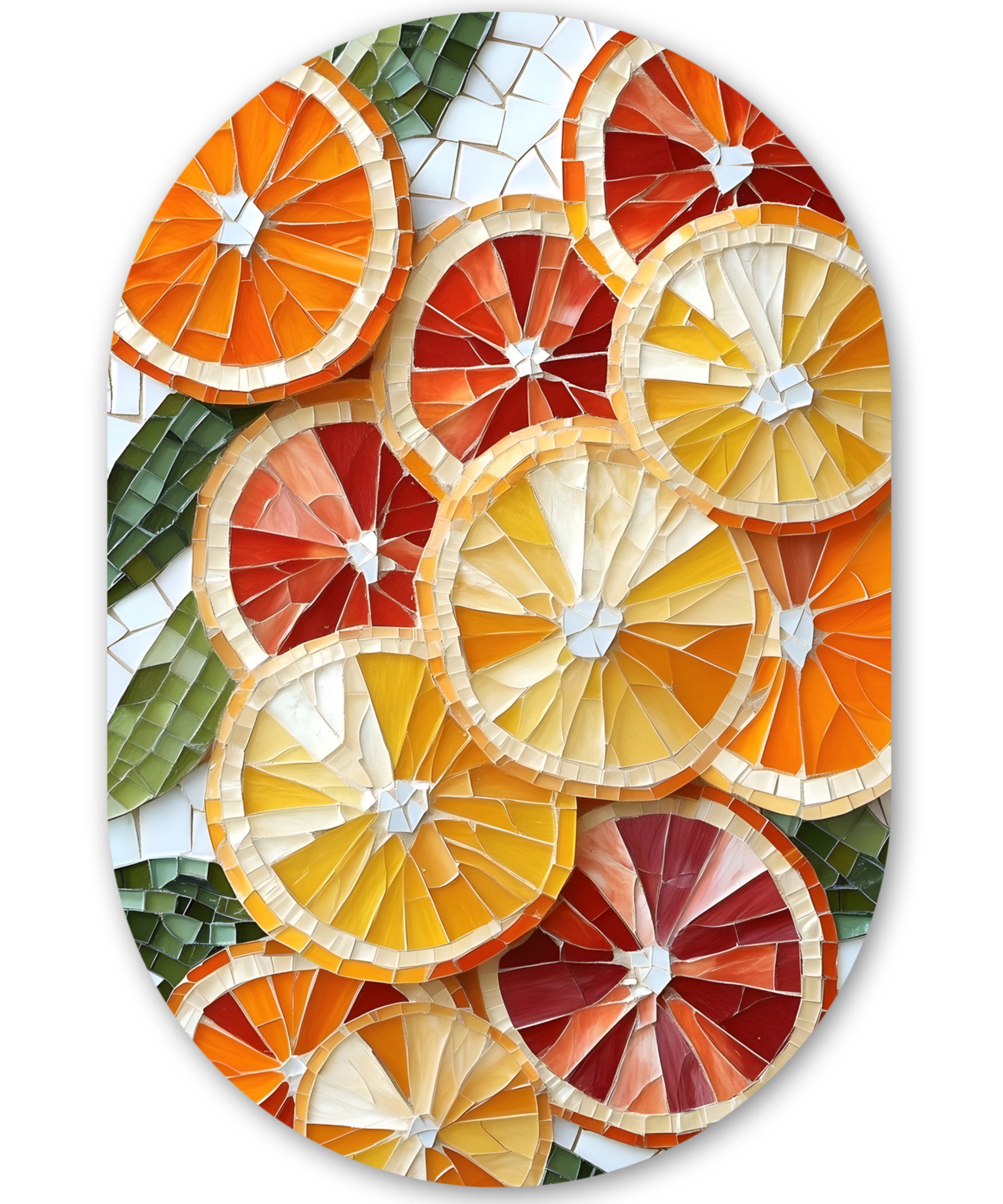 MuchoWow Gemälde Scheiben - Obst - Orange - Mosaik, Fotodruck (1 St), Wandbild Oval, Wohnzimmer oder Schlafzimmer Wanddekoration, 40x60 cm