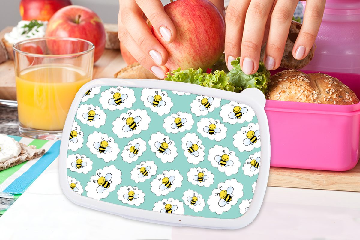 Kunststoff, für Snackbox, rosa Kinder, - Biene Brotdose Insekten (2-tlg), - - MuchoWow Muster Lunchbox Brotbox Mädchen, Erwachsene, Grün, Kunststoff