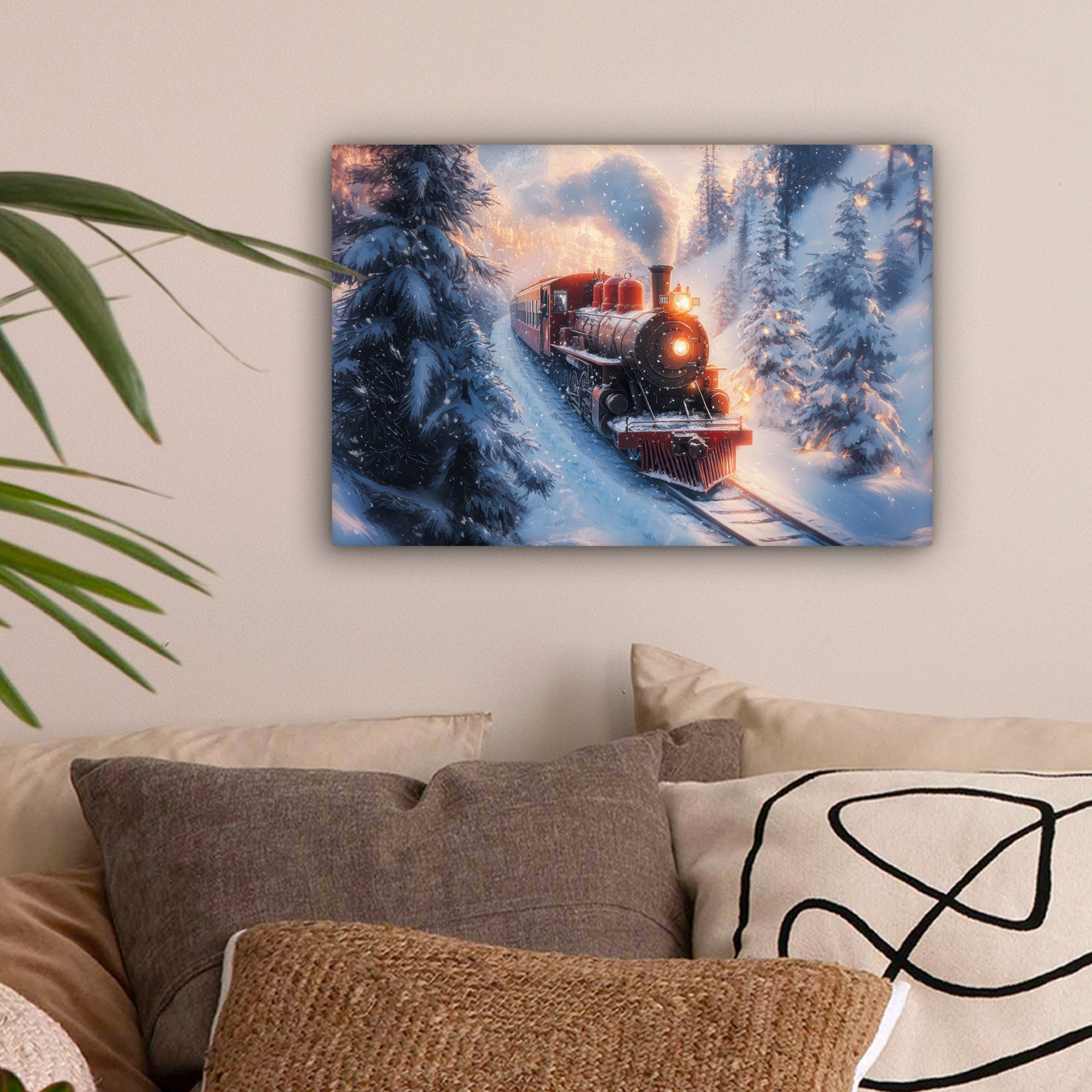 OneMillionCanvasses® Leinwandbild Weihnachtszug - Schnee - Winter - Weihnac günstig online kaufen