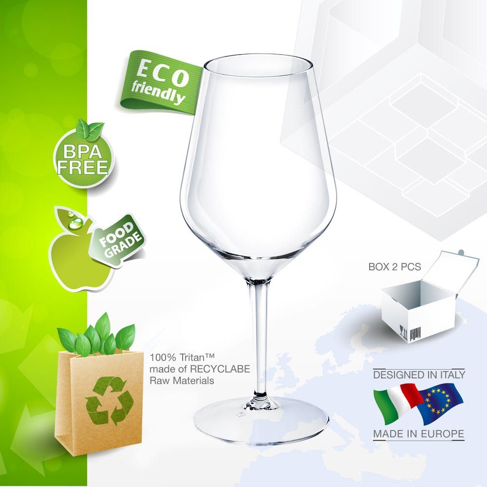 Doimoflair Weinglas DoimoFlair Weingläser aus Kunststoff bruchsicher Plastik, 2-tlg.