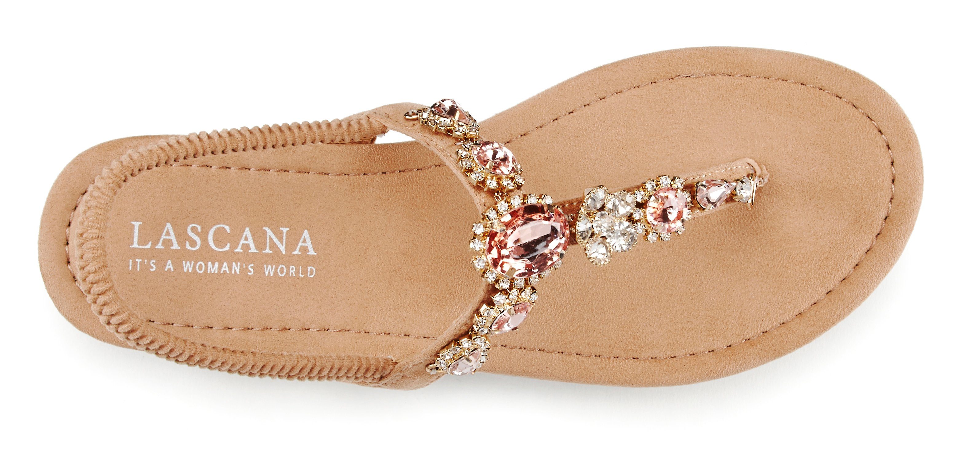 LASCANA Sommerschuh, offener Schuh, Zehentrenner Sandale, Pantolette mit Schmucksteinen VEGAN