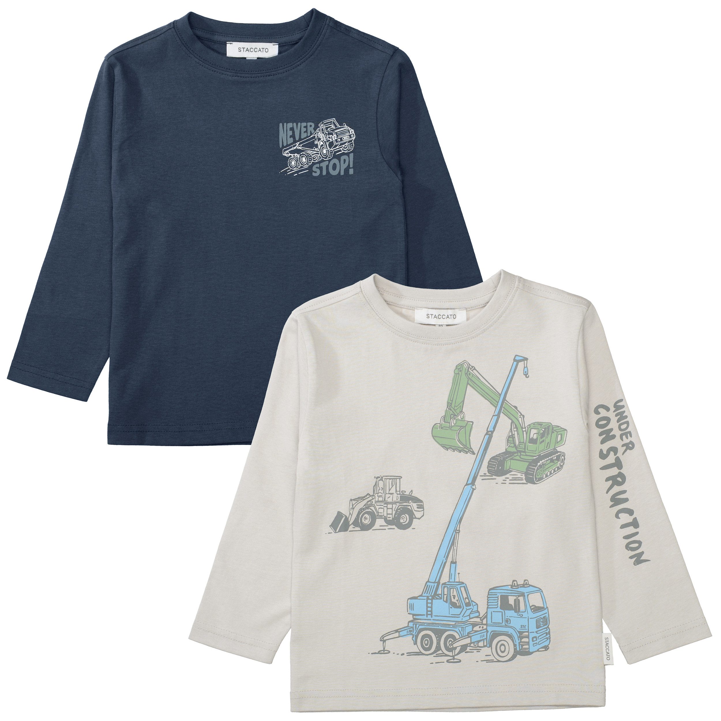STACCATO Langarmshirt (2-tlg) 2er Pack, mit Kran-Bagger-Motiv, für Boys