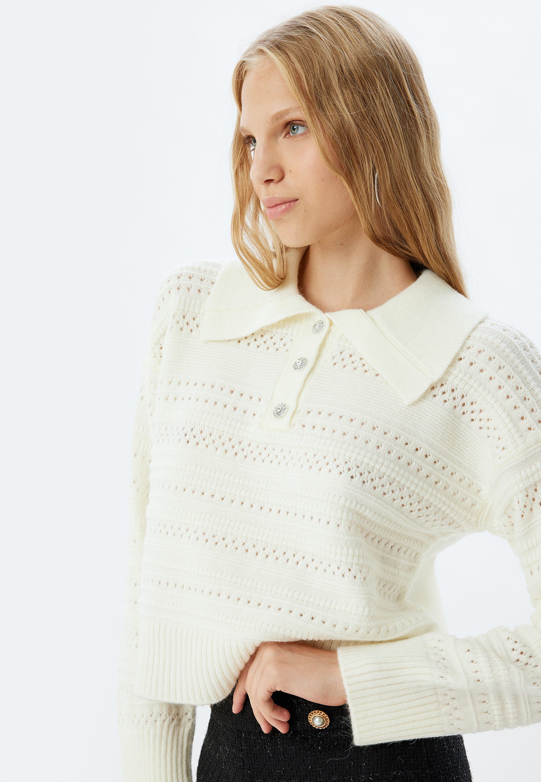 Koton Strickpullover Hemdkragen Ajour