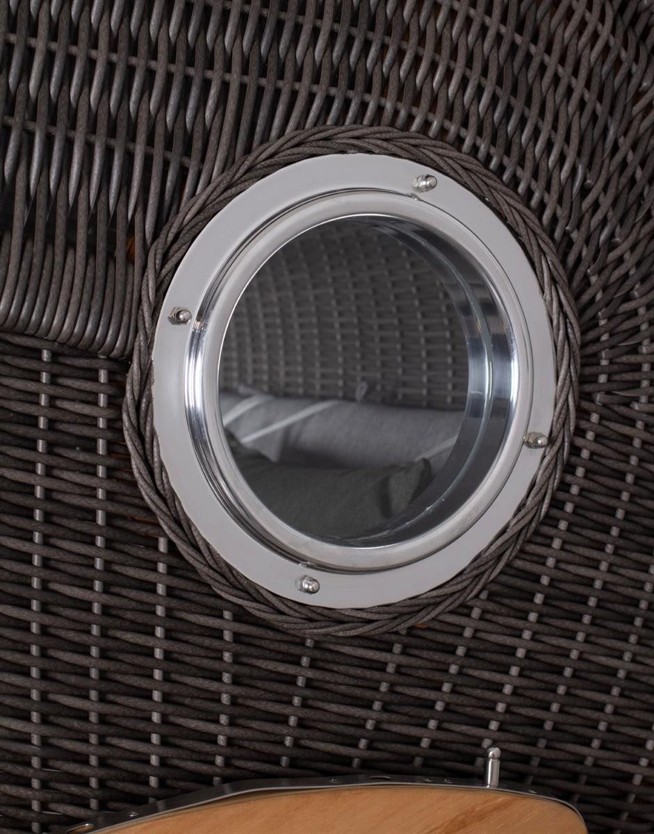 deVries PURE® Strandkorb Seemöwe XL - PE stone grey - Dessin 466, BxTxH: 140x95x160 cm, Halblieger, Ostsee-Strandkorb, Teakholz - Bullaugen - Kissenausstattung und Schutzhülle