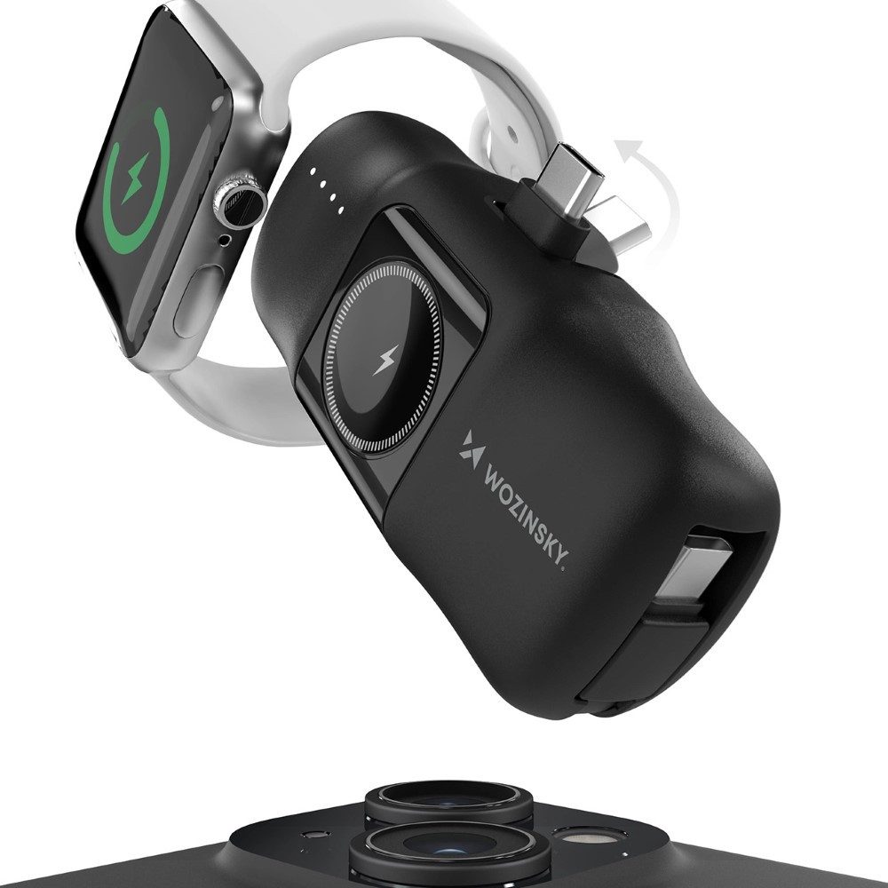 Wozinsky mit integriertem USB-C-Kabel und Apple Watch Ladegerät 5000 mAh 15 W Powerbank