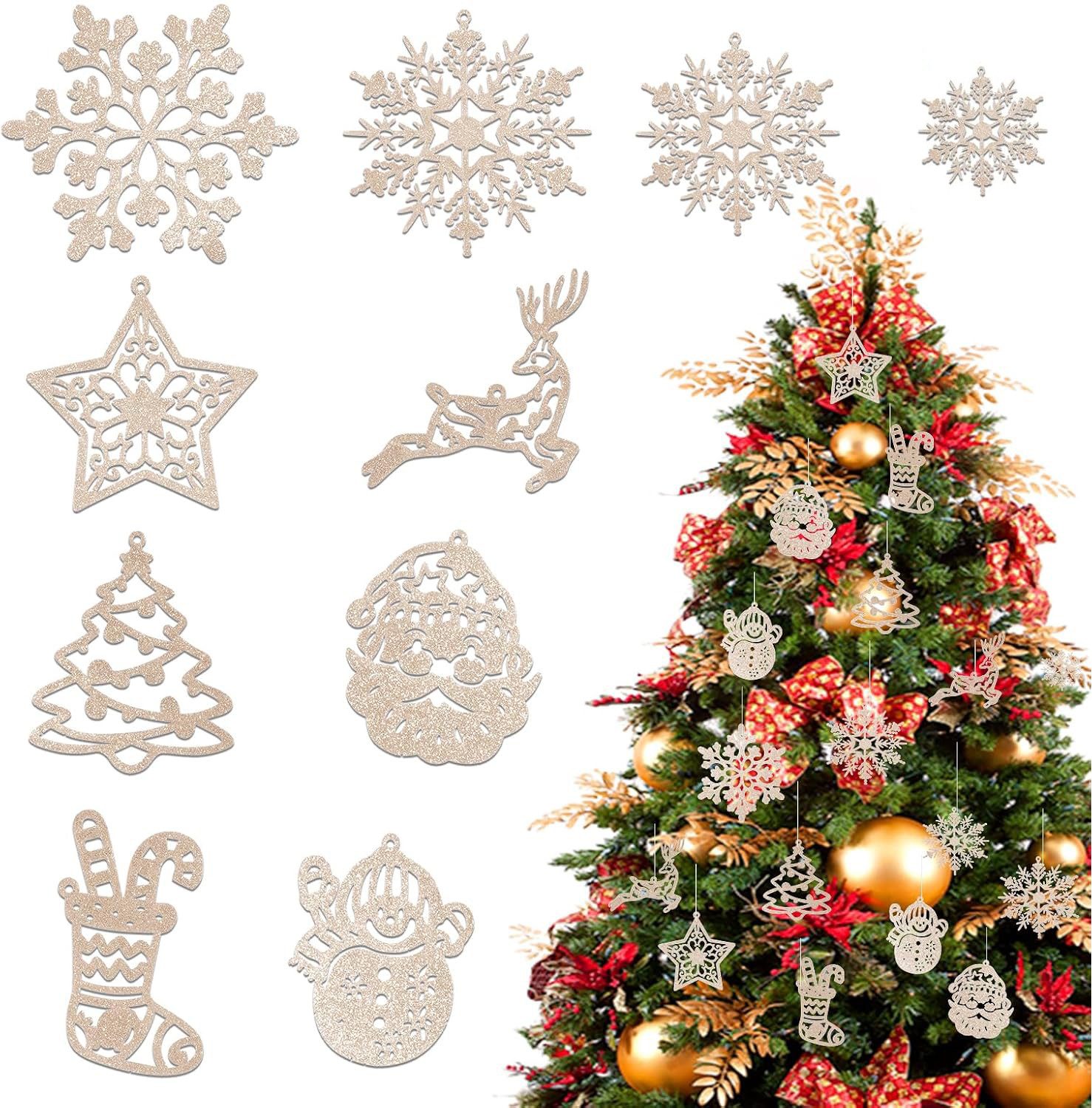 Coonoor Christbaumschmuck Schneeflocken-Ornamente, Weihnachtsbaum Ornamente für den Winter (42-tlg)