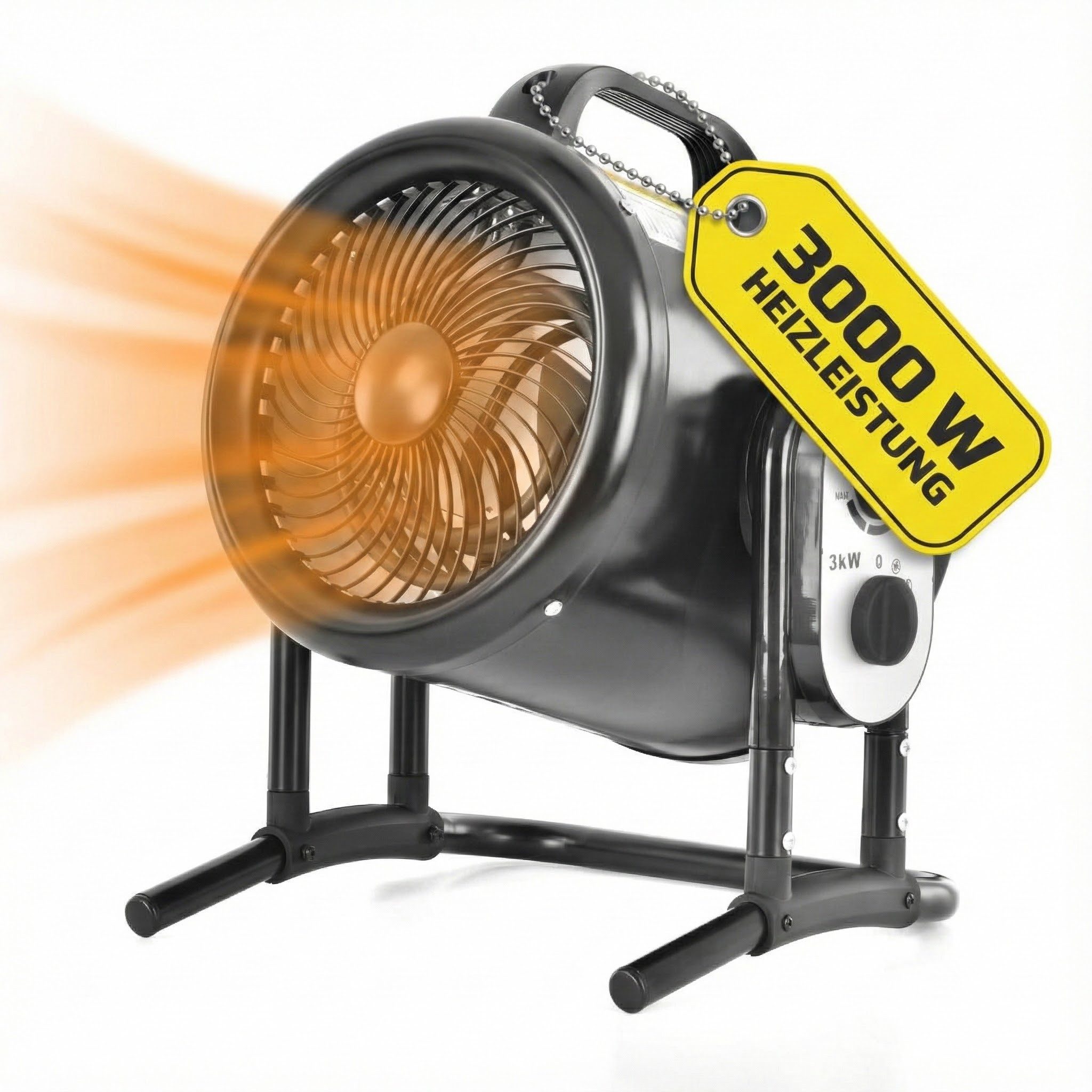 Hecht Heizlüfter 2in1 Ventilator bis 40m² 3000W mit isolierten Tragegriff, Stufenlos regulierbares Thermostat, 420 m³/h