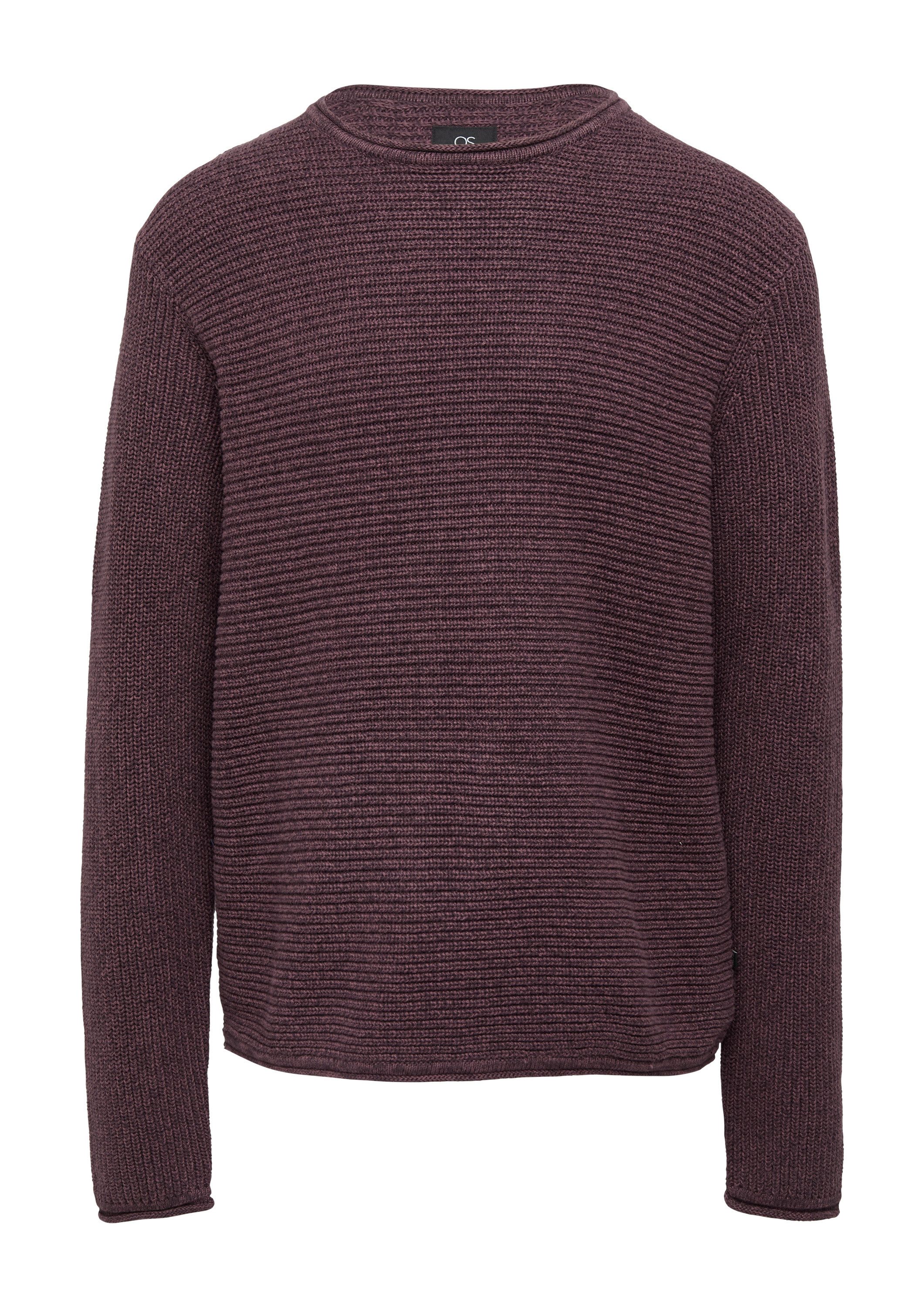 QS Longpullover Strickpullover Melierter Strickpullover mit Rippstruktur