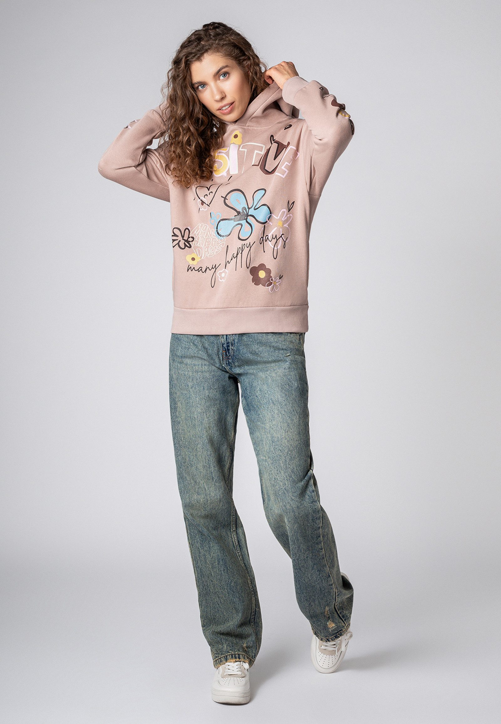 SUBLEVEL Kapuzenpullover Damen Hoodie mit auffälligen Prints Sweater, Kapuzensweatshirt mit seitl. Eingrifftaschen