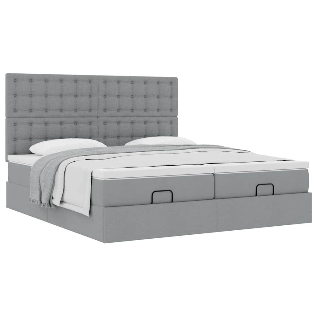 Bett Ottoman-Bett mit Matratzen Hellgrau 160x200 cm Stoff