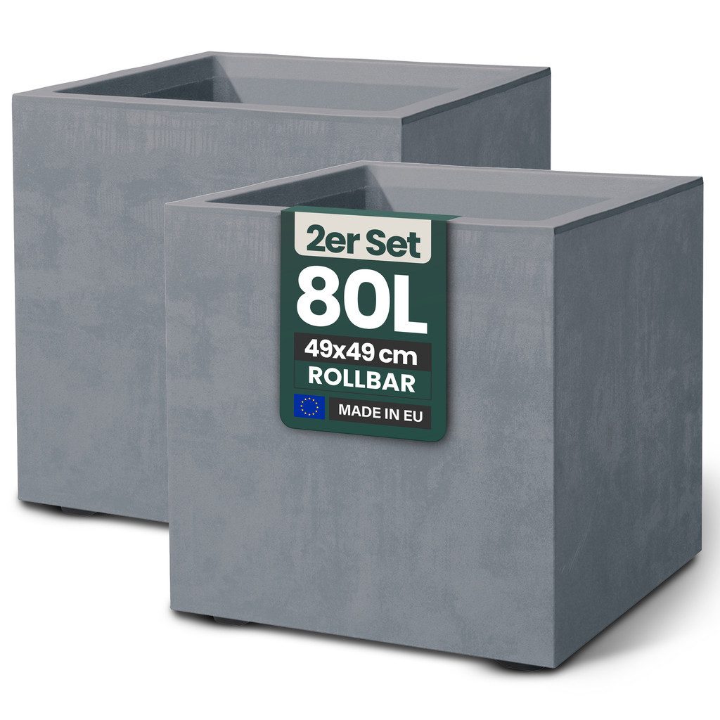Kreher Pflanzkübel 'Millennium' aus Kunststoff 80 Liter, eckig, 2 Stück (Farbe wählbar)