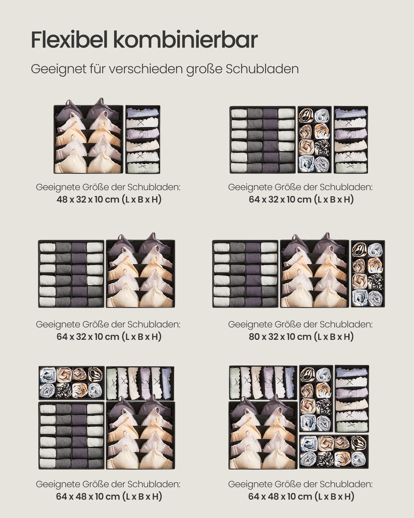 SONGMICS Aufbewahrungsbox Unterwäsche-Organizer, faltbar, Stoffboxen, für BHs Socken Krawatten (8 St), 8 Stück, Ordnungssystem Kleiderschrank, Aufbewahrungsbox  – Bild 5 von 5
