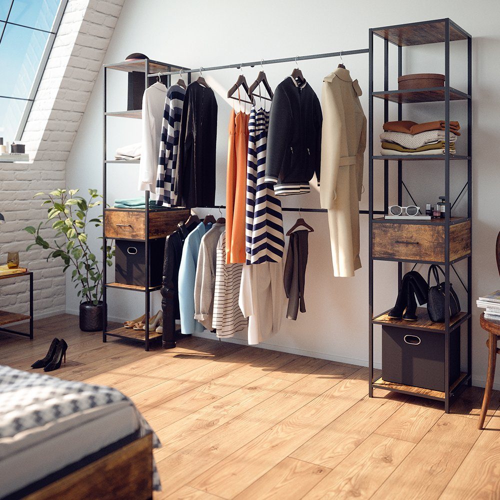 Vicco Kleiderschrank Fyrk, Eiche rustikal/Schwarz, 180 x 187 cm (kein Set)