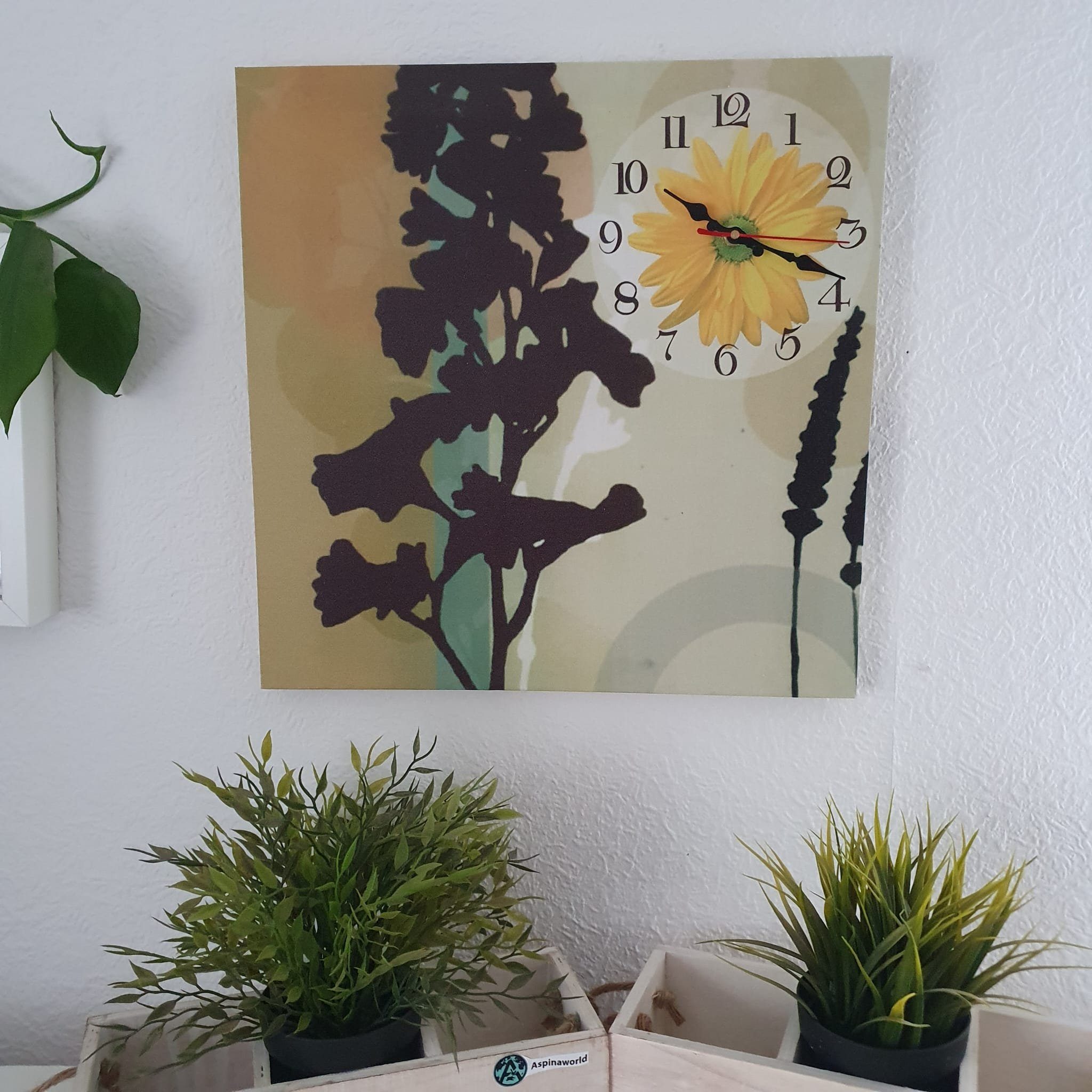 Aus mit Aspinaworld Holz Wanduhr cm 45 40 Sonnenblume x