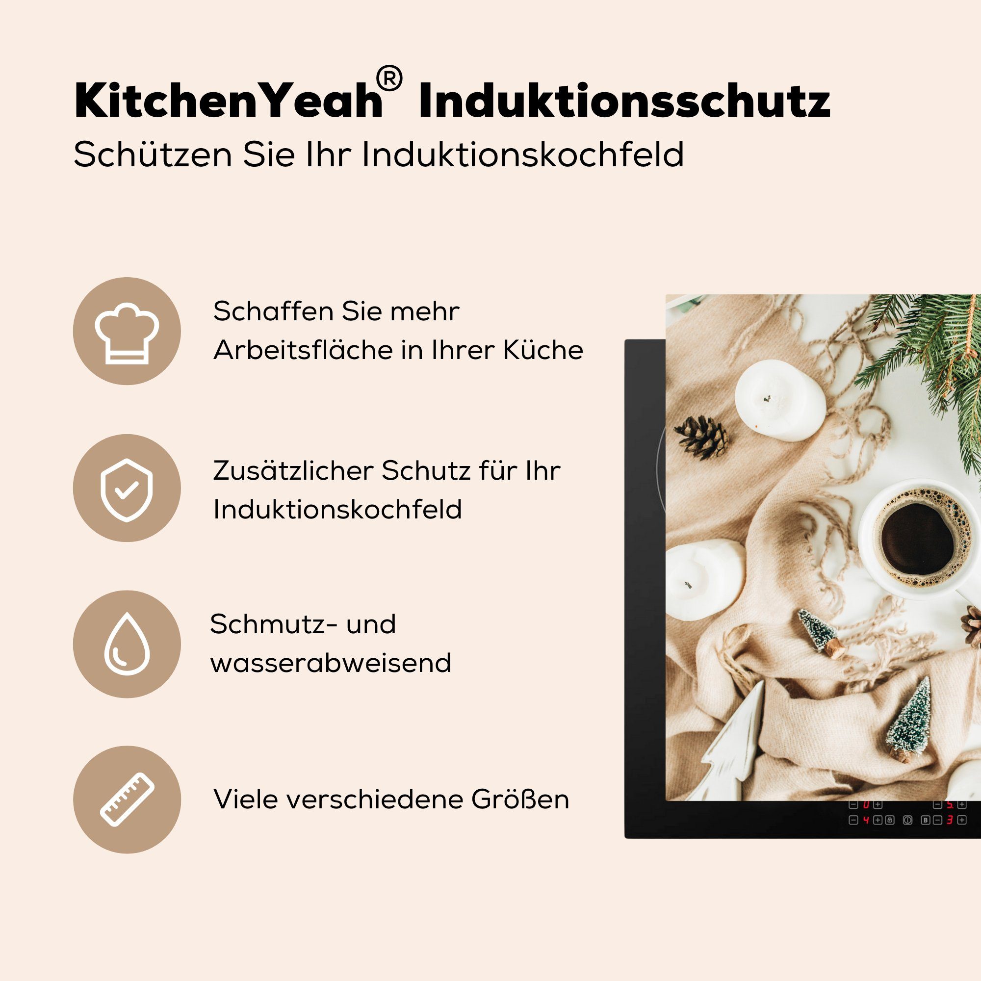 MuchoWow Herdblende-/Abdeckplatte Winter - Kaffee cm, Vinyl, Ceranfeldabdeckung, (1 Kiefernzweig, - für küche Arbeitsplatte tlg), 78x78