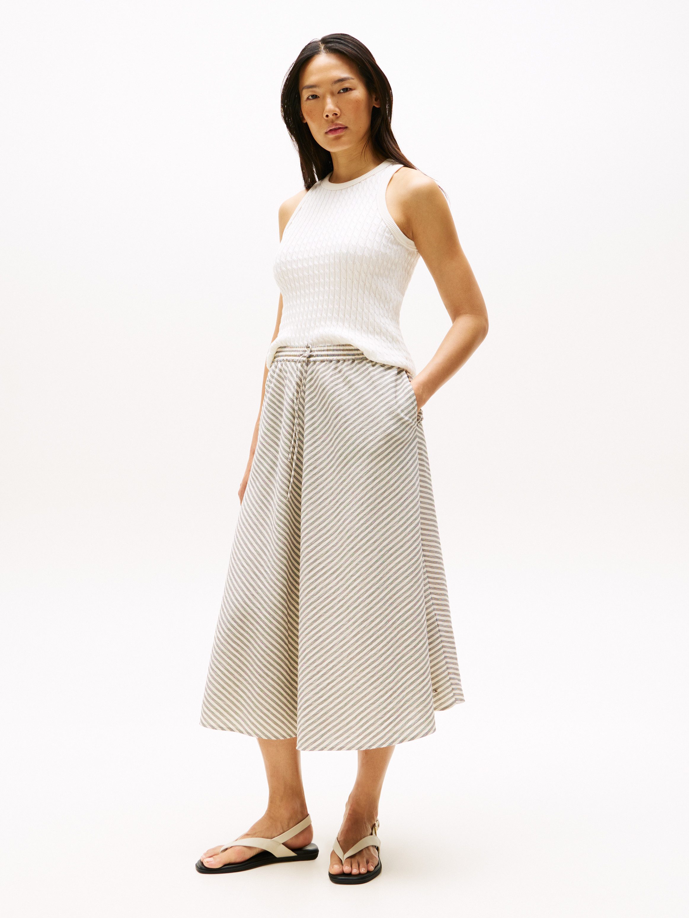 Tommy Hilfiger A-Linien-Rock CRINKLE VISCOSE MIX MIDI SKIRT mit Streifenmuster, mit Tunnelzug am Bund